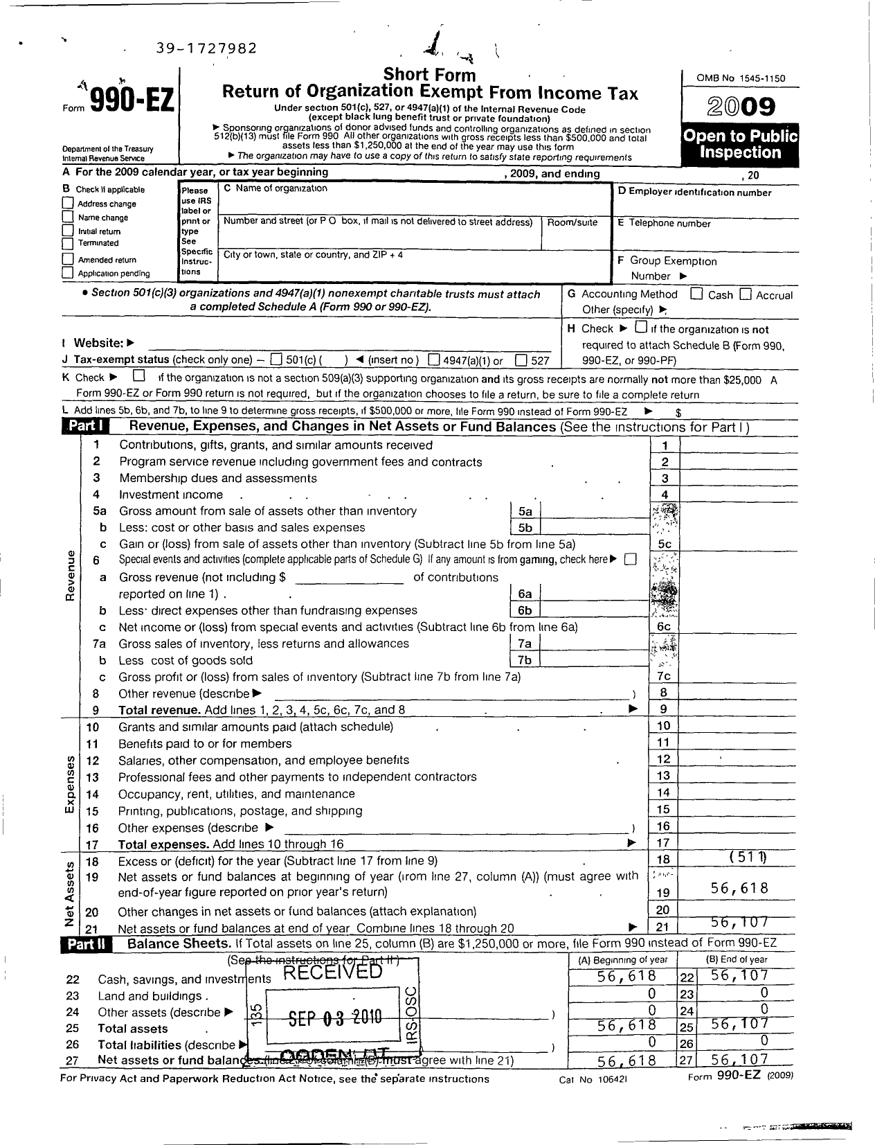 Image of first page of 2009 Form 990ER for Forest County Historical and Geneological Society