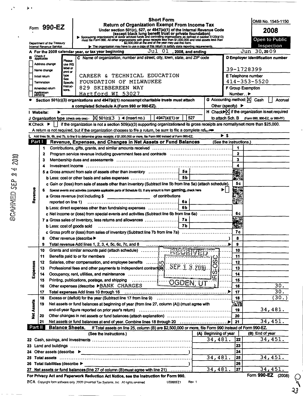 Image of first page of 2008 Form 990EZ for Foundation for the Advancement of Trade and Technical Education