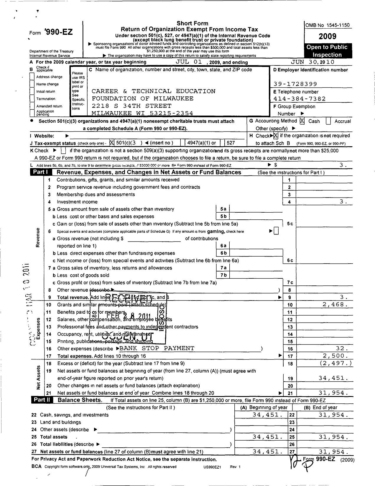 Image of first page of 2009 Form 990EZ for Foundation for the Advancement of Trade and Technical Education