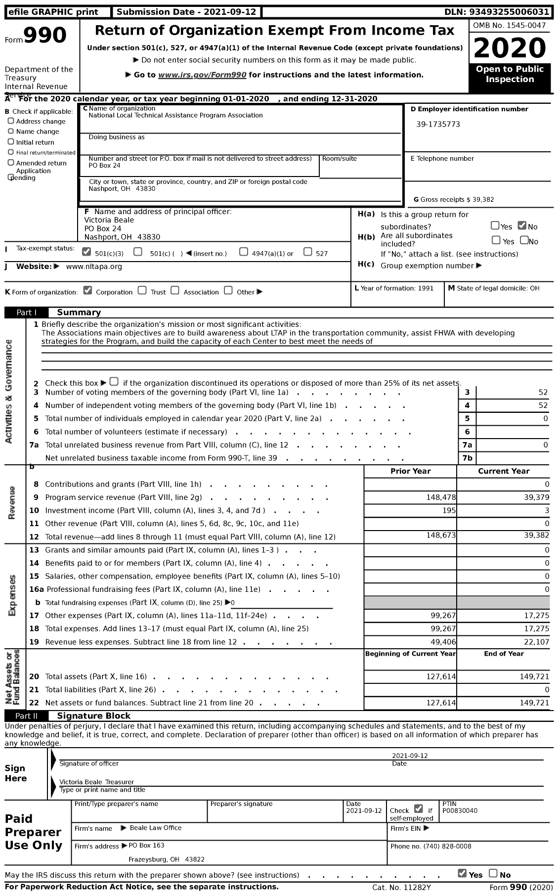 Image of first page of 2020 Form 990 for National Local Technical Assistance Program Association