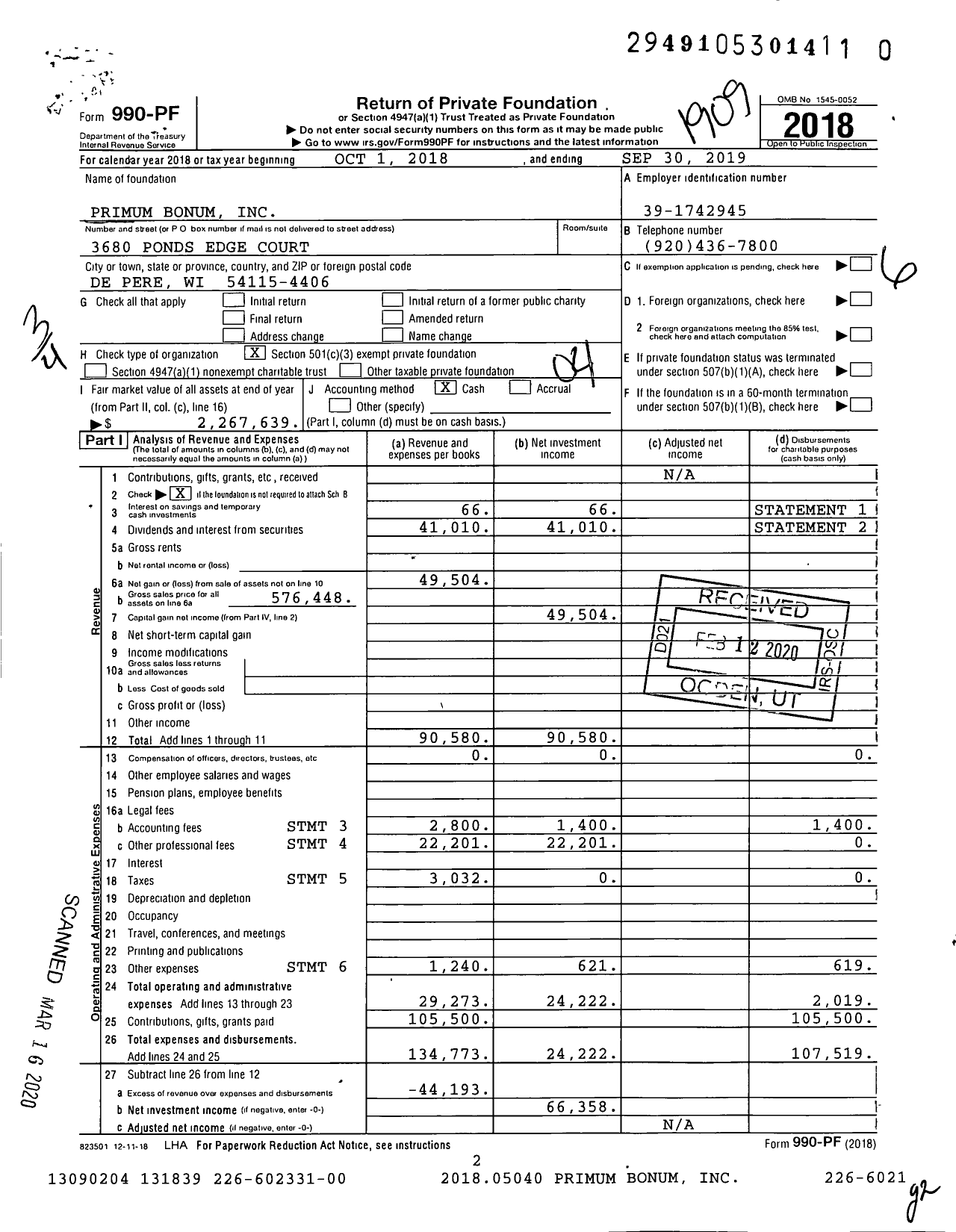 Image of first page of 2018 Form 990PR for Primum Bonum