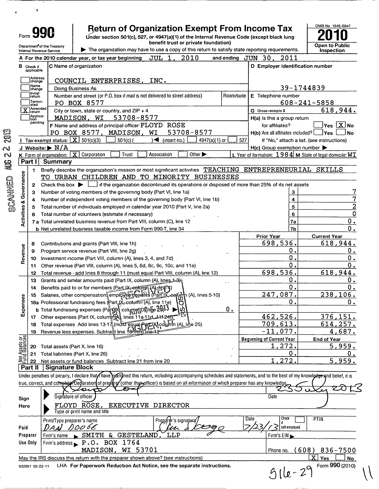 Image of first page of 2010 Form 990 for Council Enterprises