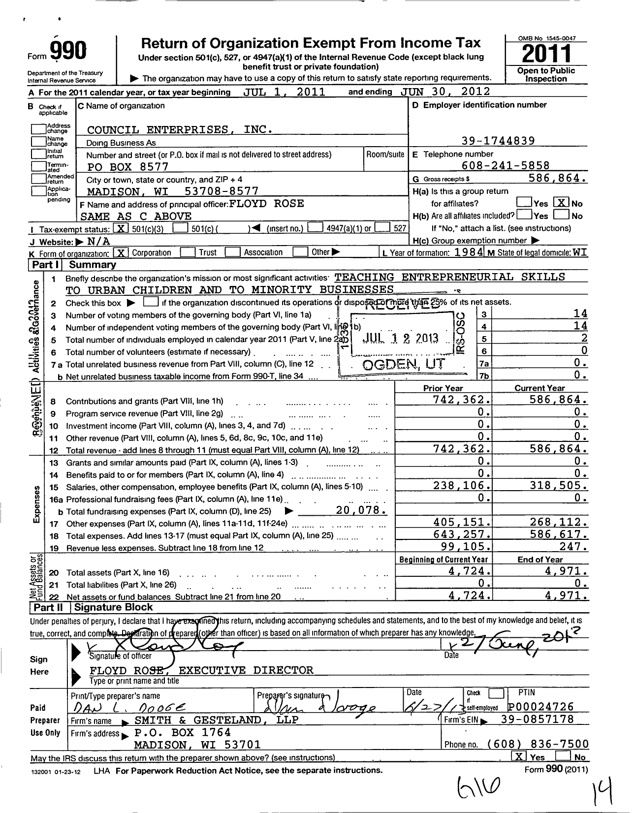 Image of first page of 2011 Form 990 for Council Enterprises