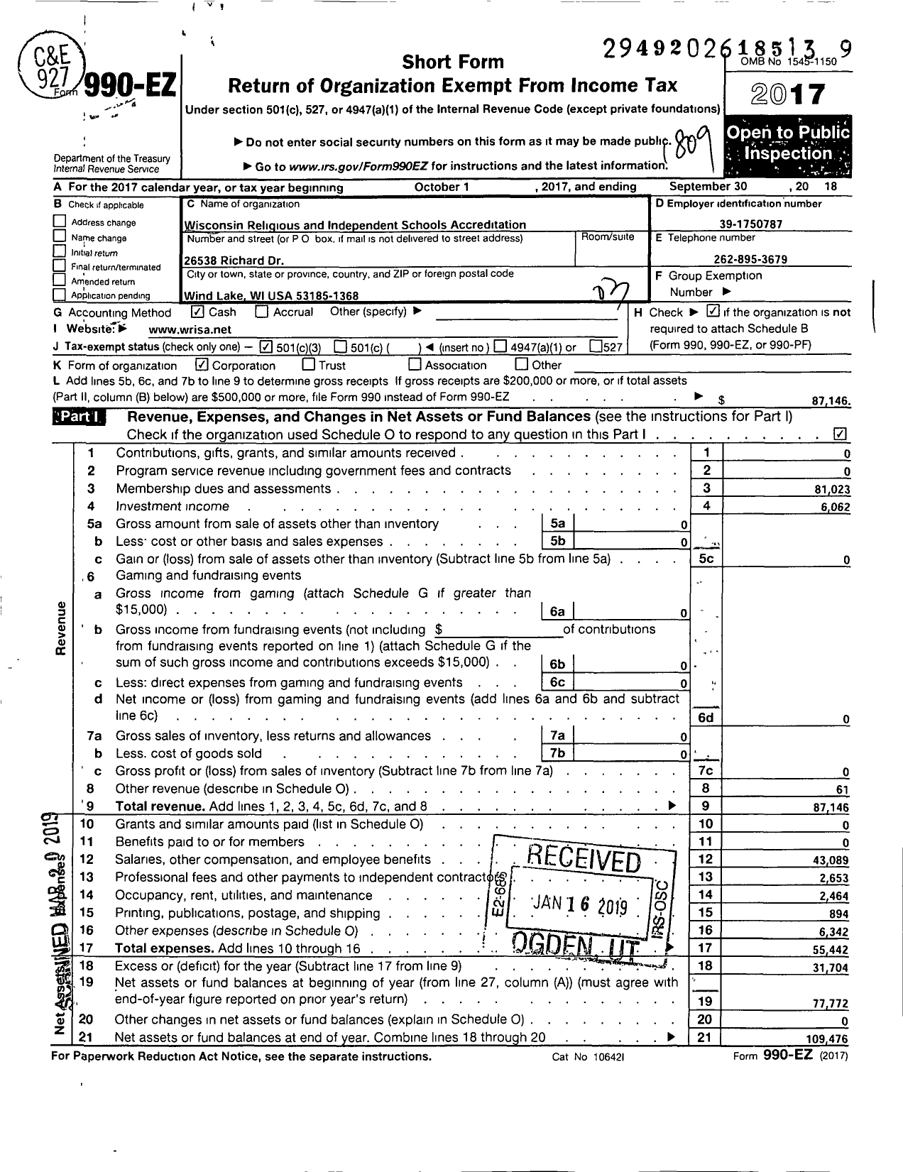 Image of first page of 2017 Form 990EZ for National Federation Nonpublic School St Accreditation Association