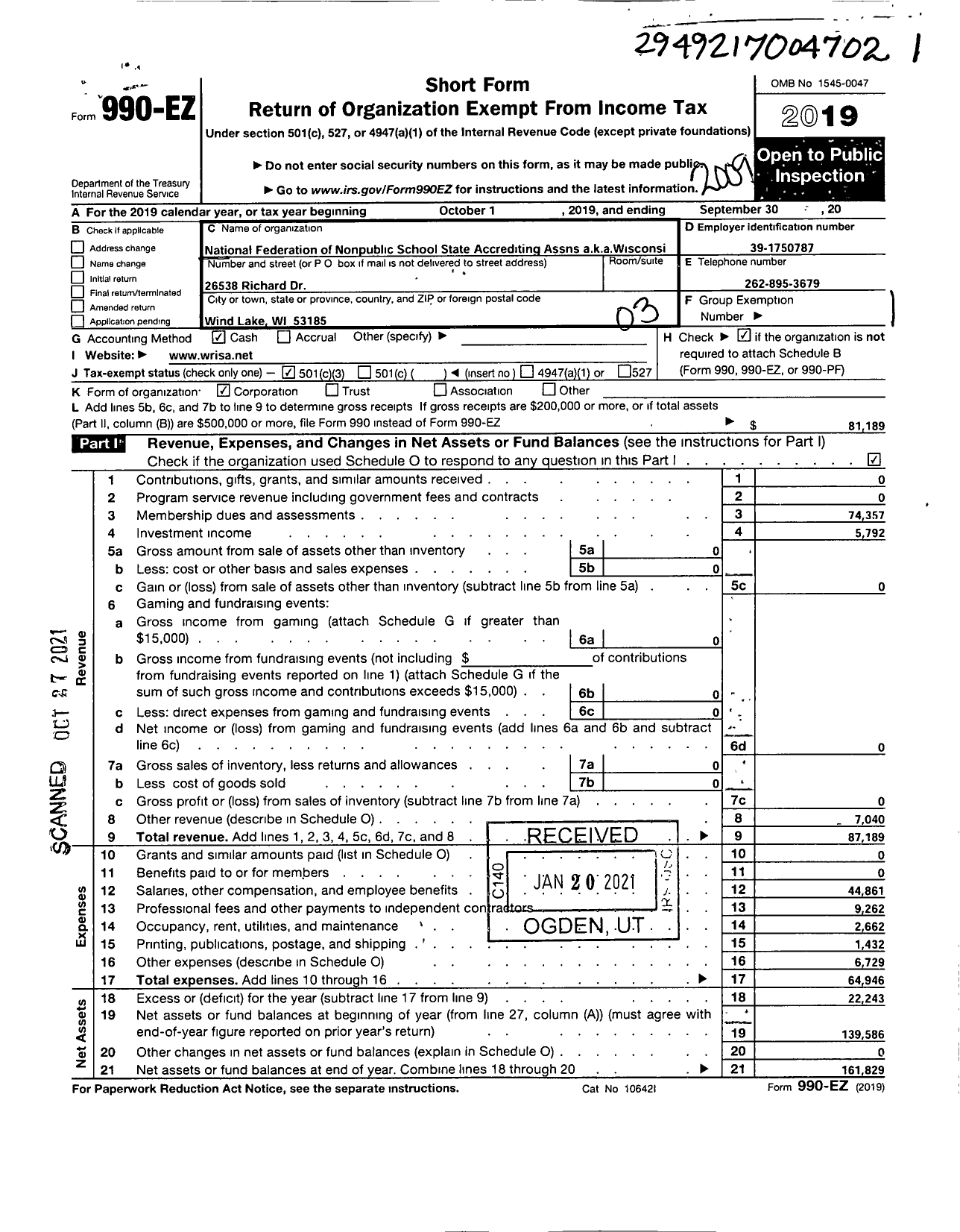 Image of first page of 2019 Form 990EZ for National Federation Nonpublic School St Accreditation Association