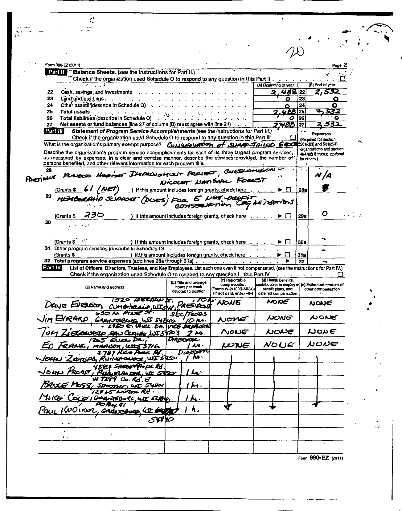 Image of first page of 2010 Form 990EOR for Wisconsin Sharp-Tailed Grouse Society