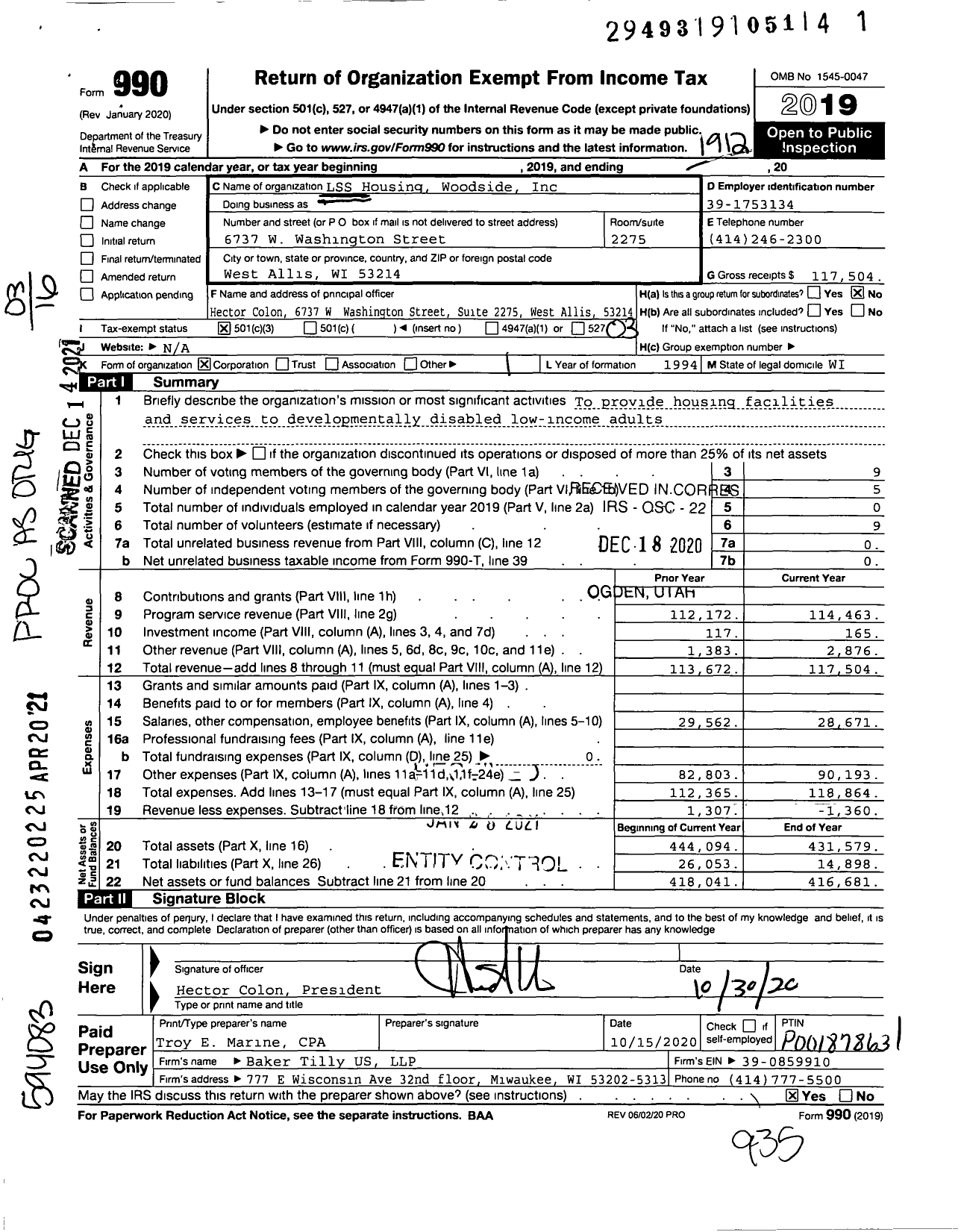 Image of first page of 2019 Form 990 for LSS Housing Woodside