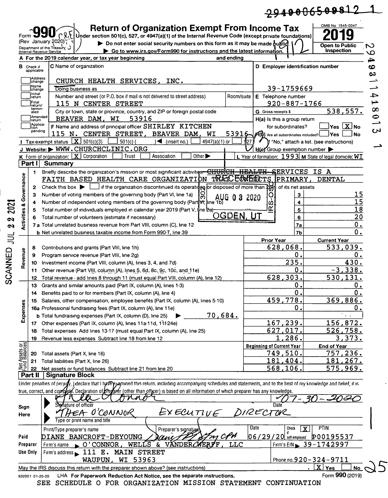 Image of first page of 2019 Form 990 for Church Health Services