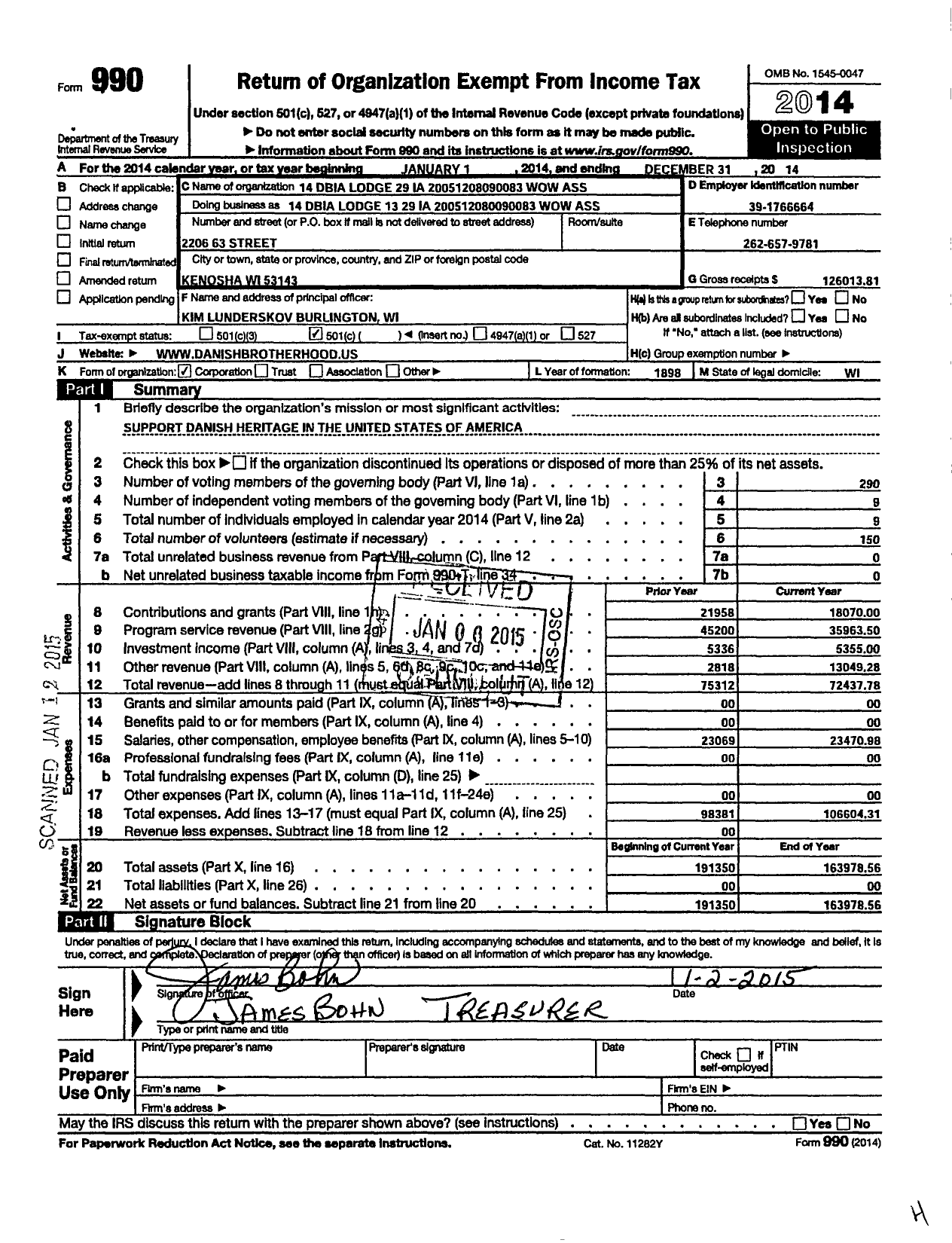 Image of first page of 2014 Form 990O for Assured Life Association - 14 Dbia Lodge 14