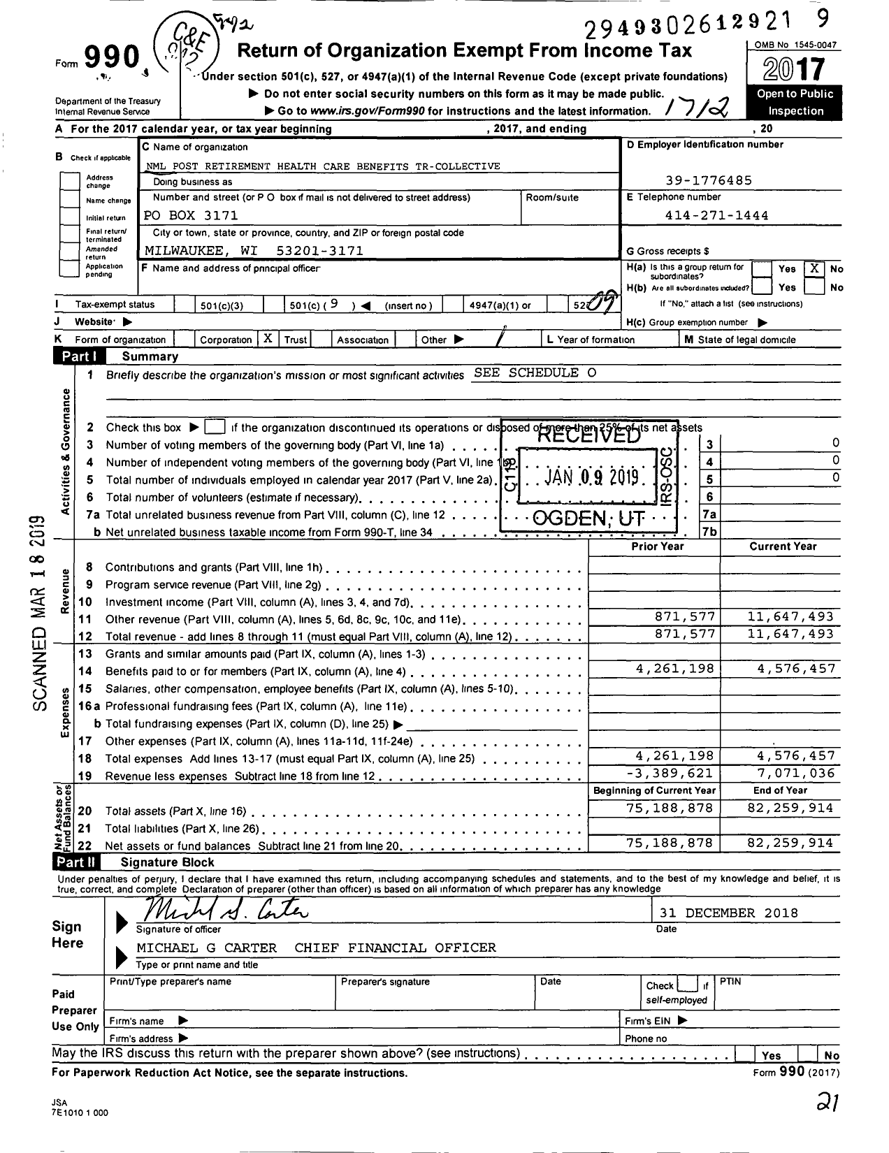 Image of first page of 2017 Form 990O for NML Post-Retirement Health Care Benefits TR-Collective