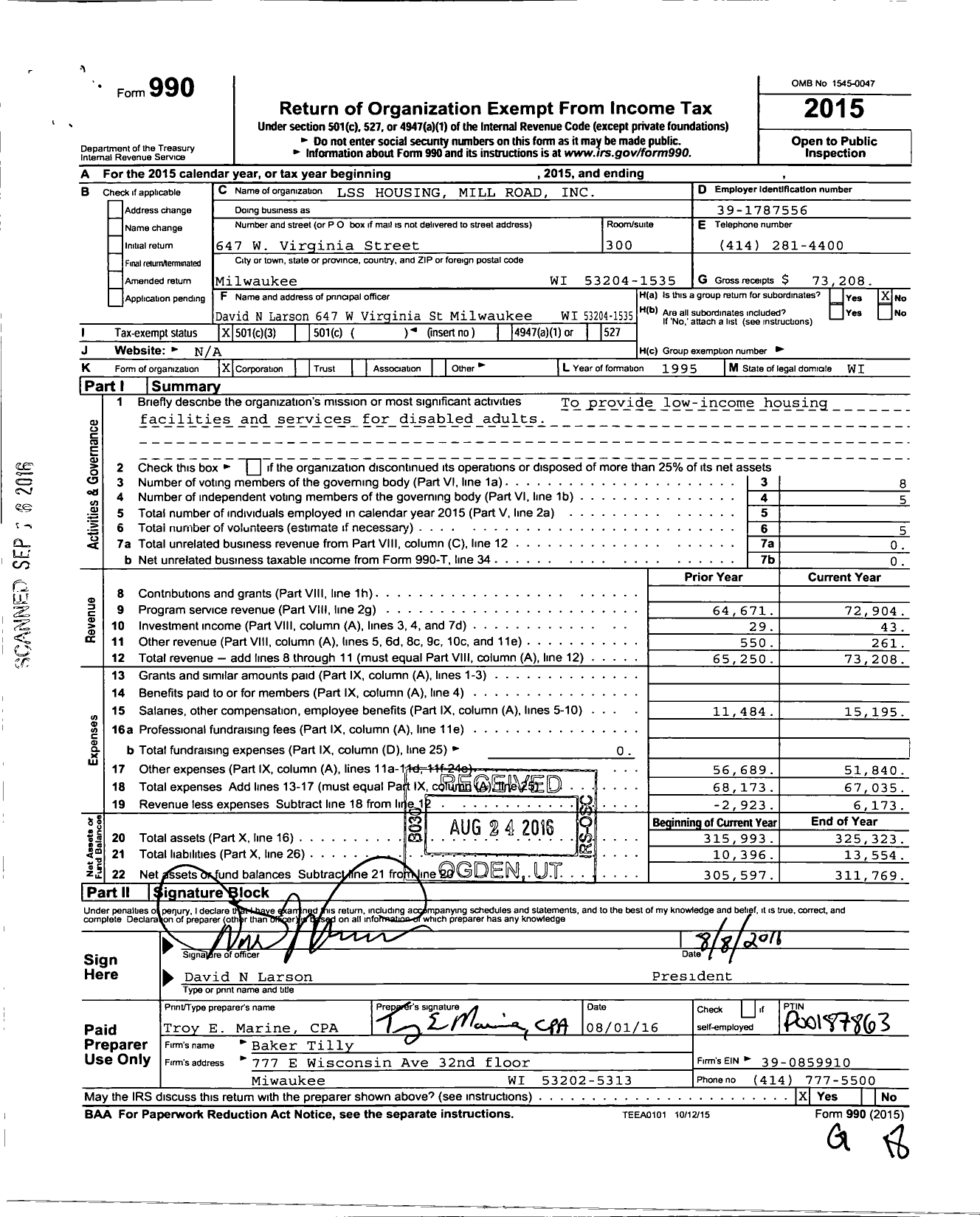 Image of first page of 2015 Form 990 for LSS Housing Mill Road