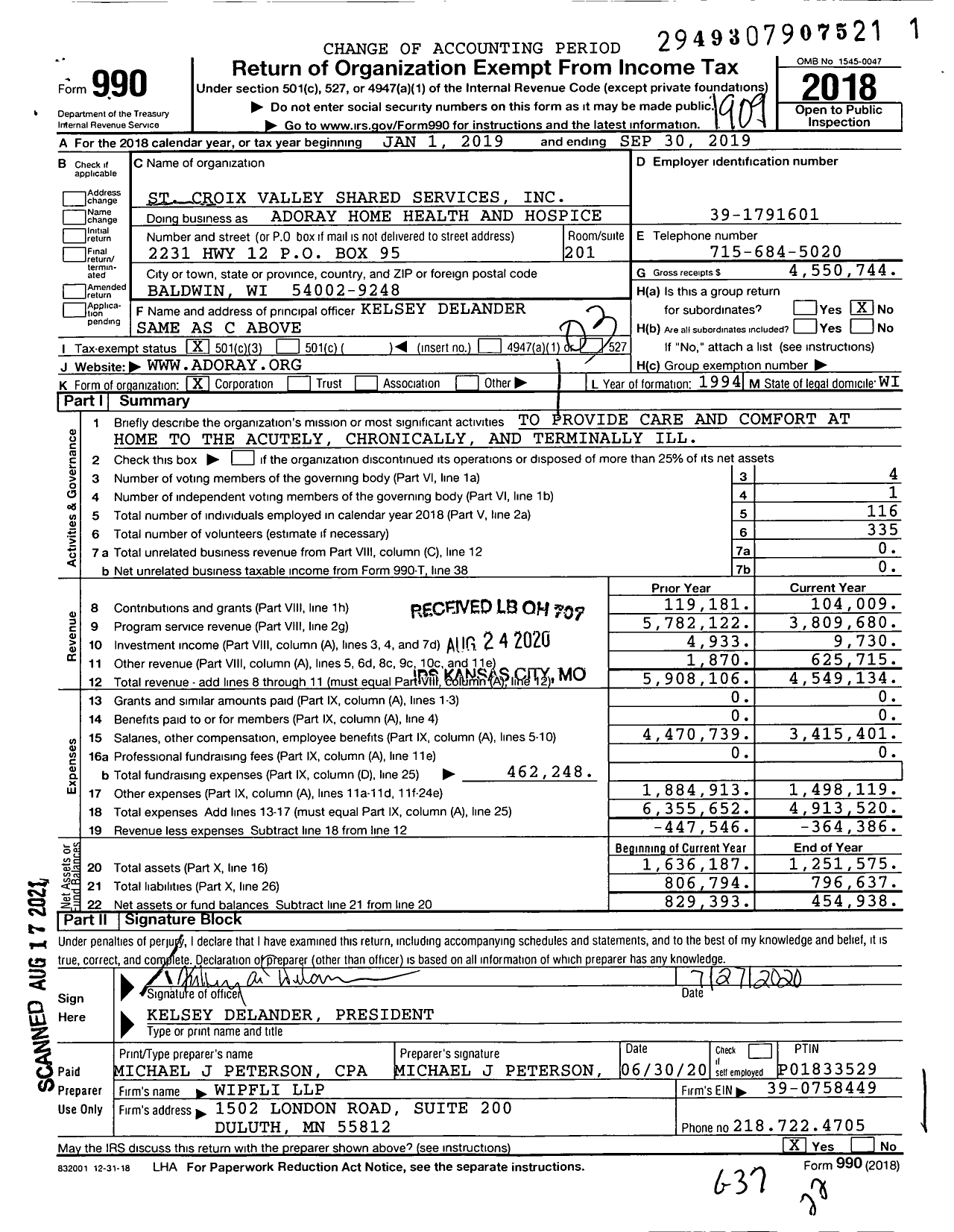 Image of first page of 2018 Form 990 for Adoray Home Health and Hospice