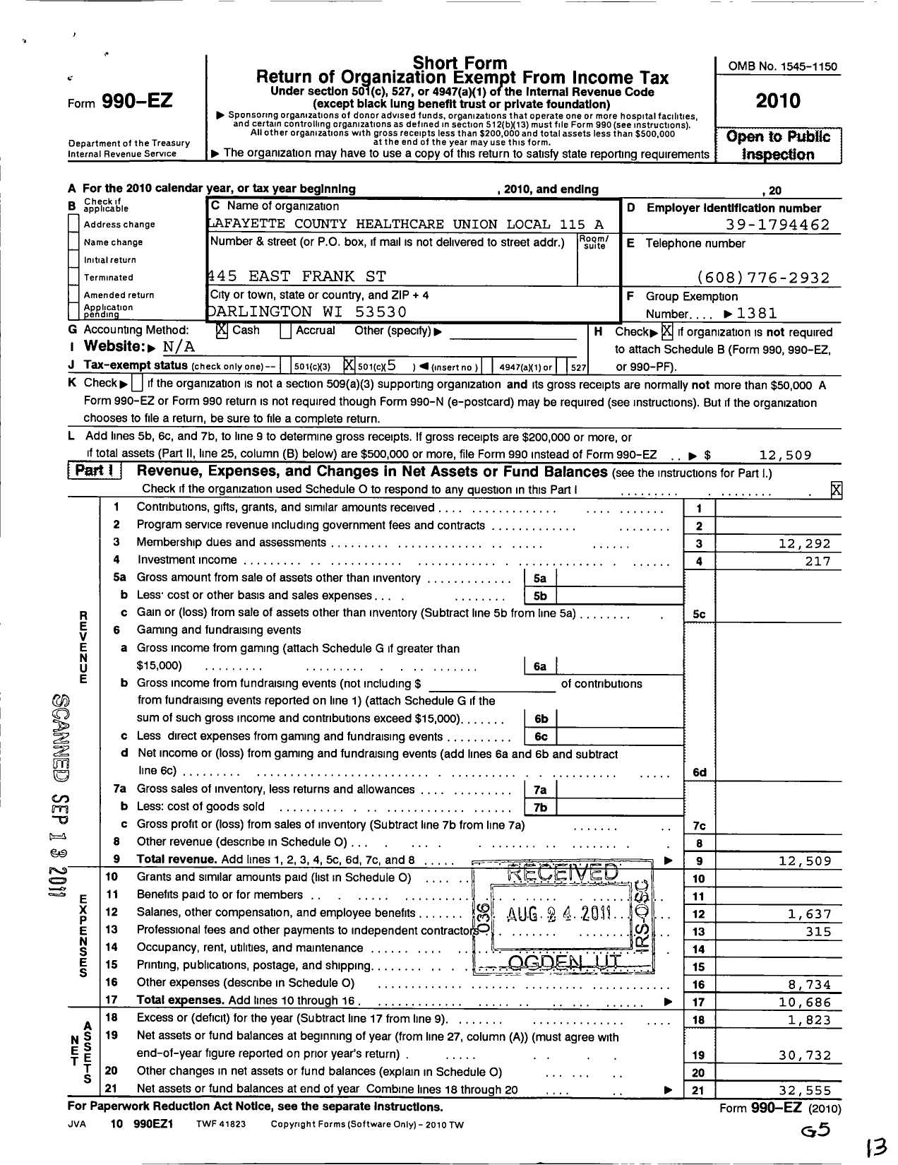 Image of first page of 2010 Form 990EO for American Federation of State County and Municipal Employees