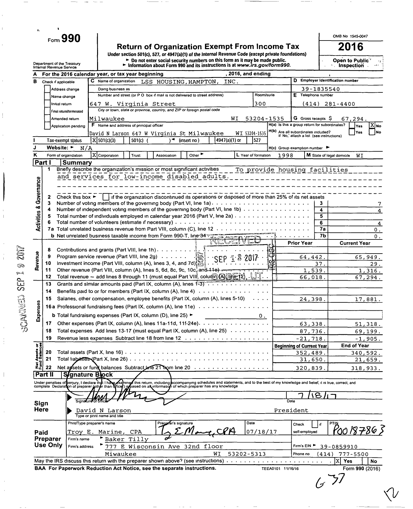 Image of first page of 2016 Form 990 for LSS Housing Hampton