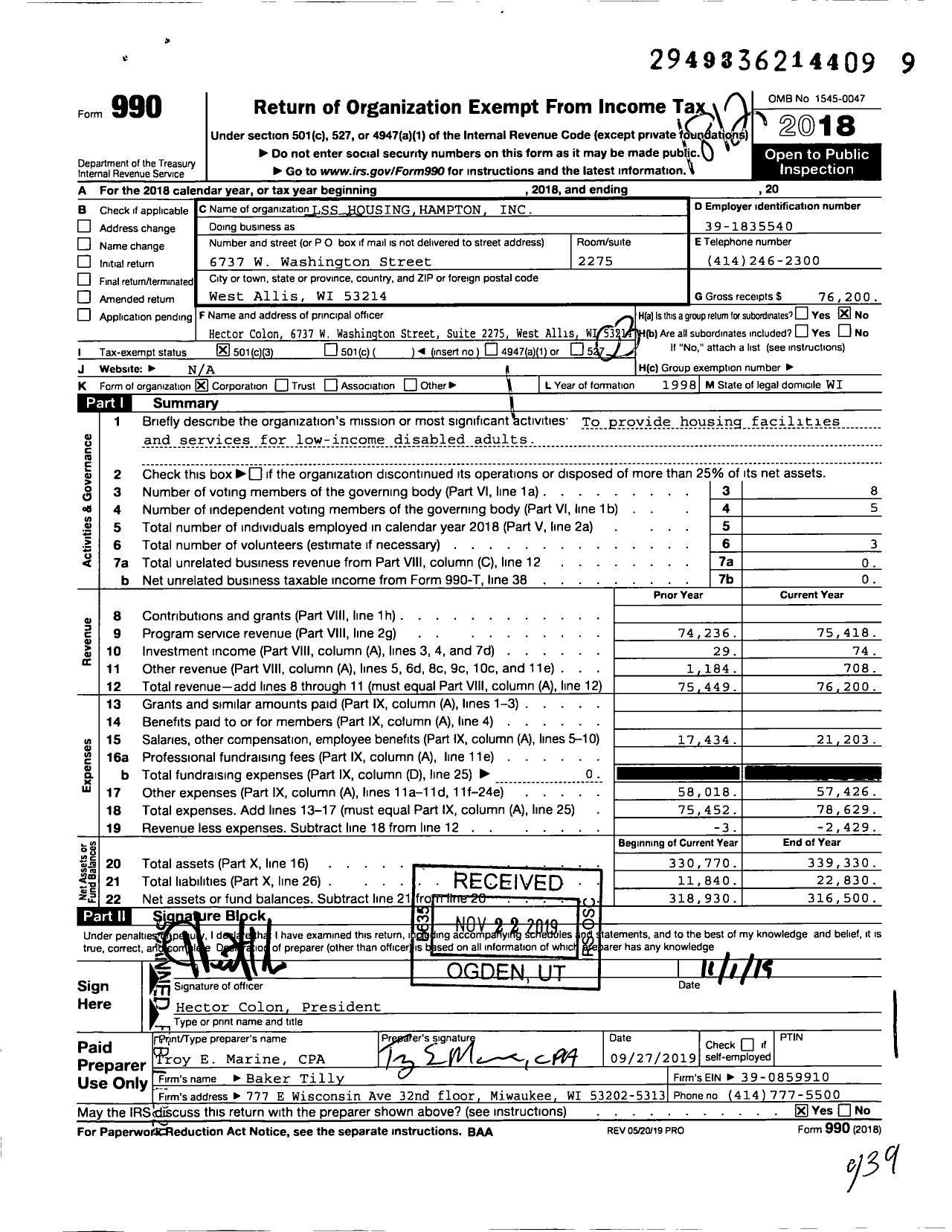 Image of first page of 2018 Form 990 for LSS Housing Hampton