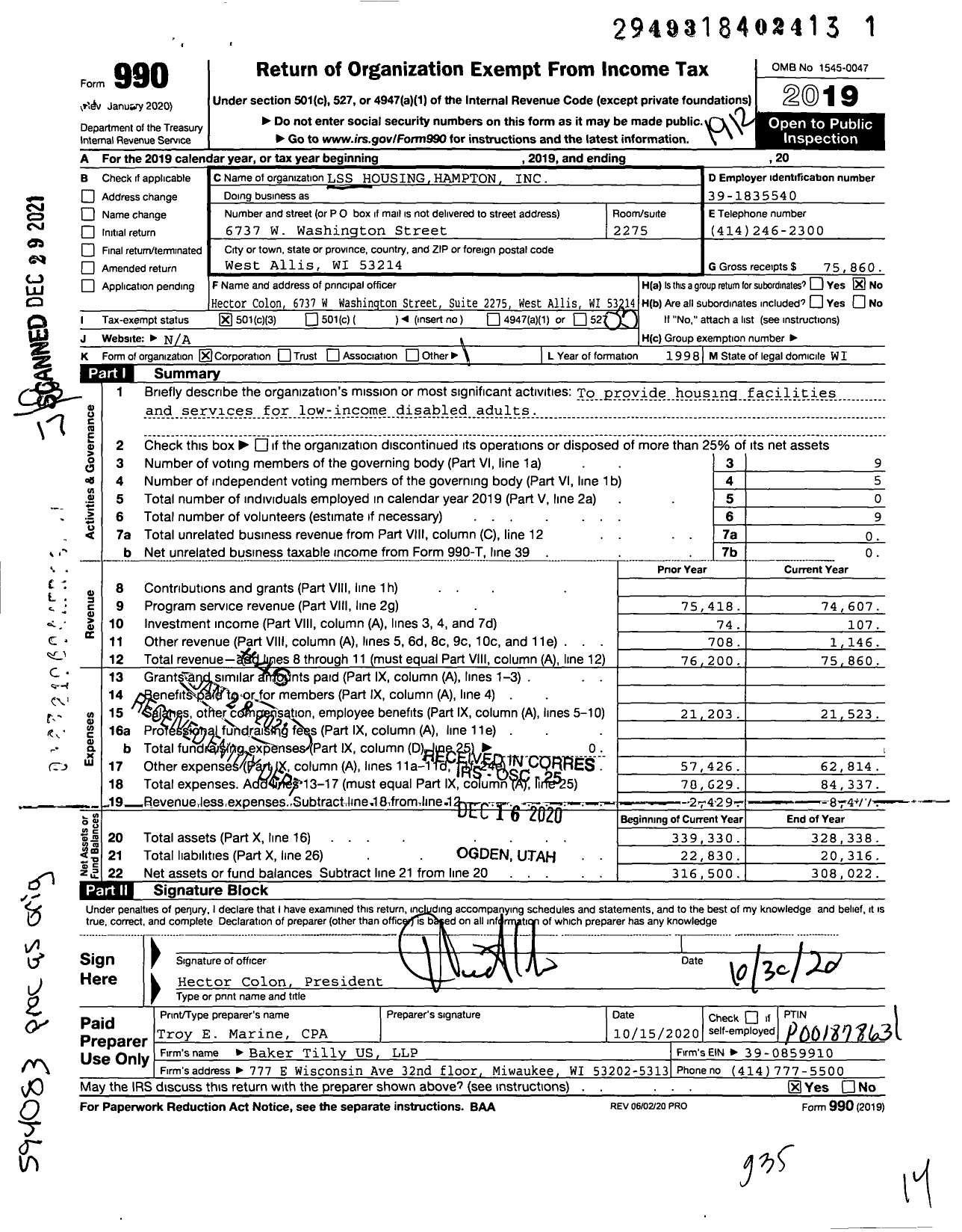 Image of first page of 2019 Form 990 for LSS Housing Hampton