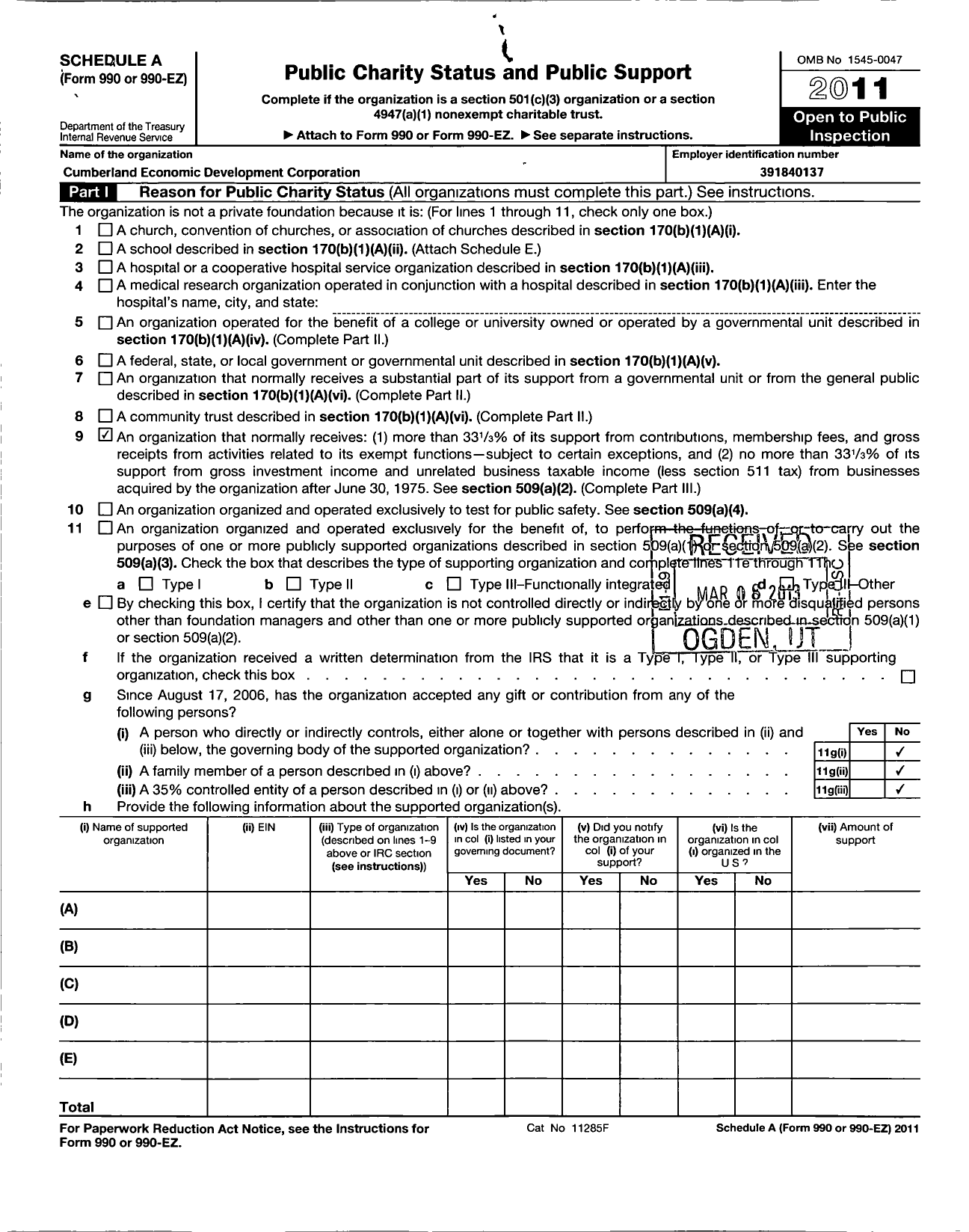 Image of first page of 2011 Form 990R for Cumberland Economic Development Corporation