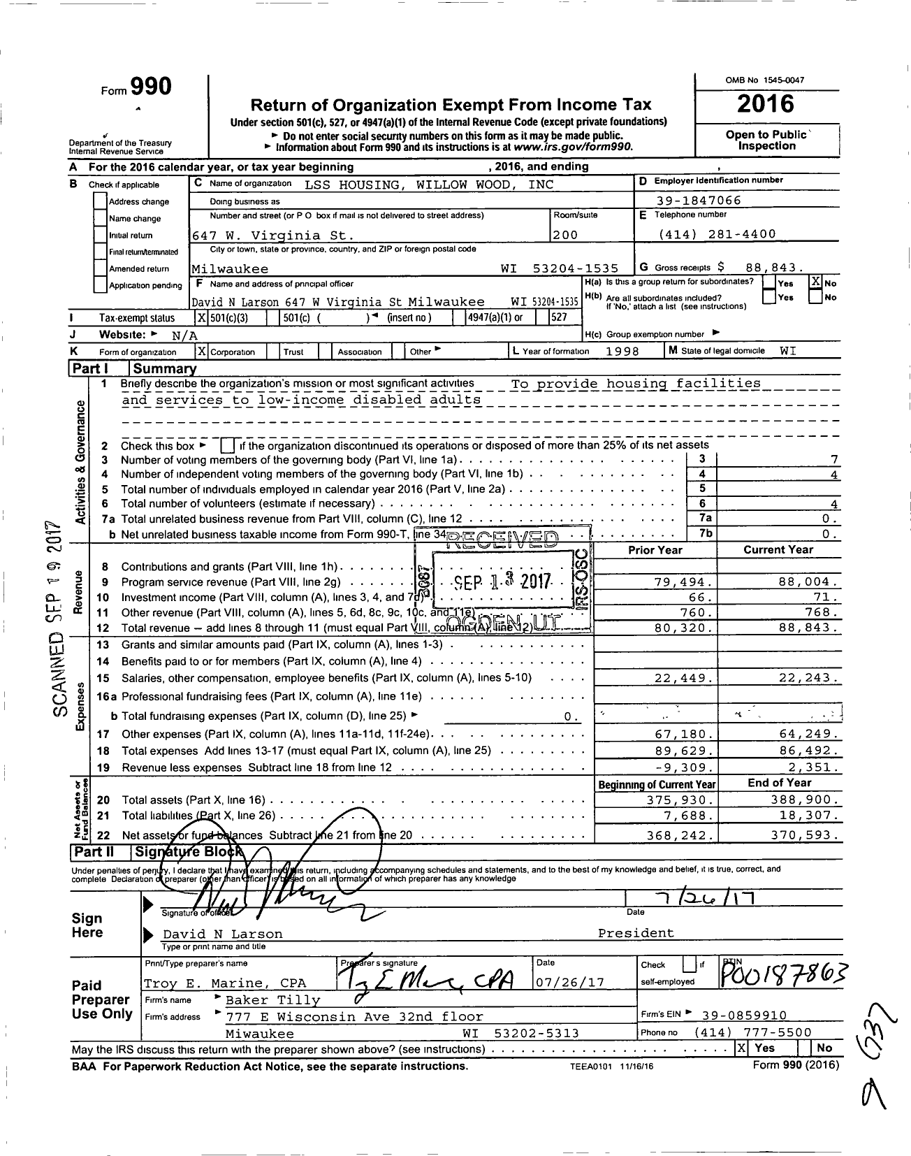 Image of first page of 2016 Form 990 for LSS Housing Willow Wood