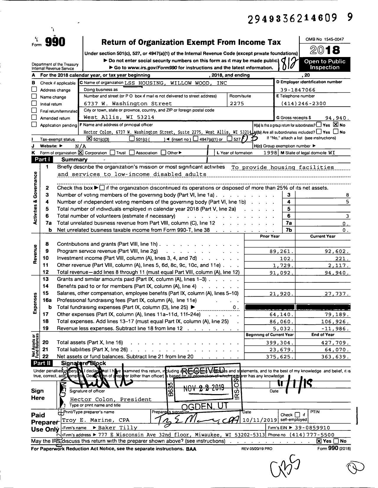 Image of first page of 2018 Form 990 for LSS Housing Willow Wood