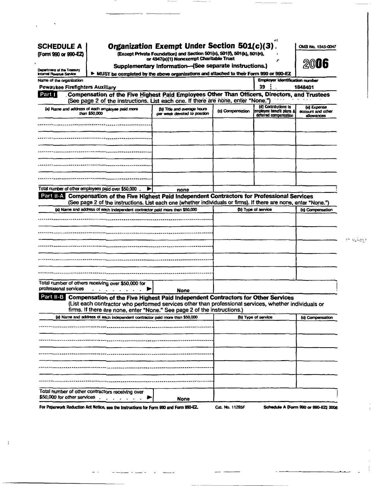 Image of first page of 2006 Form 990ER for Pewaukee Fire Fighters Auxilary