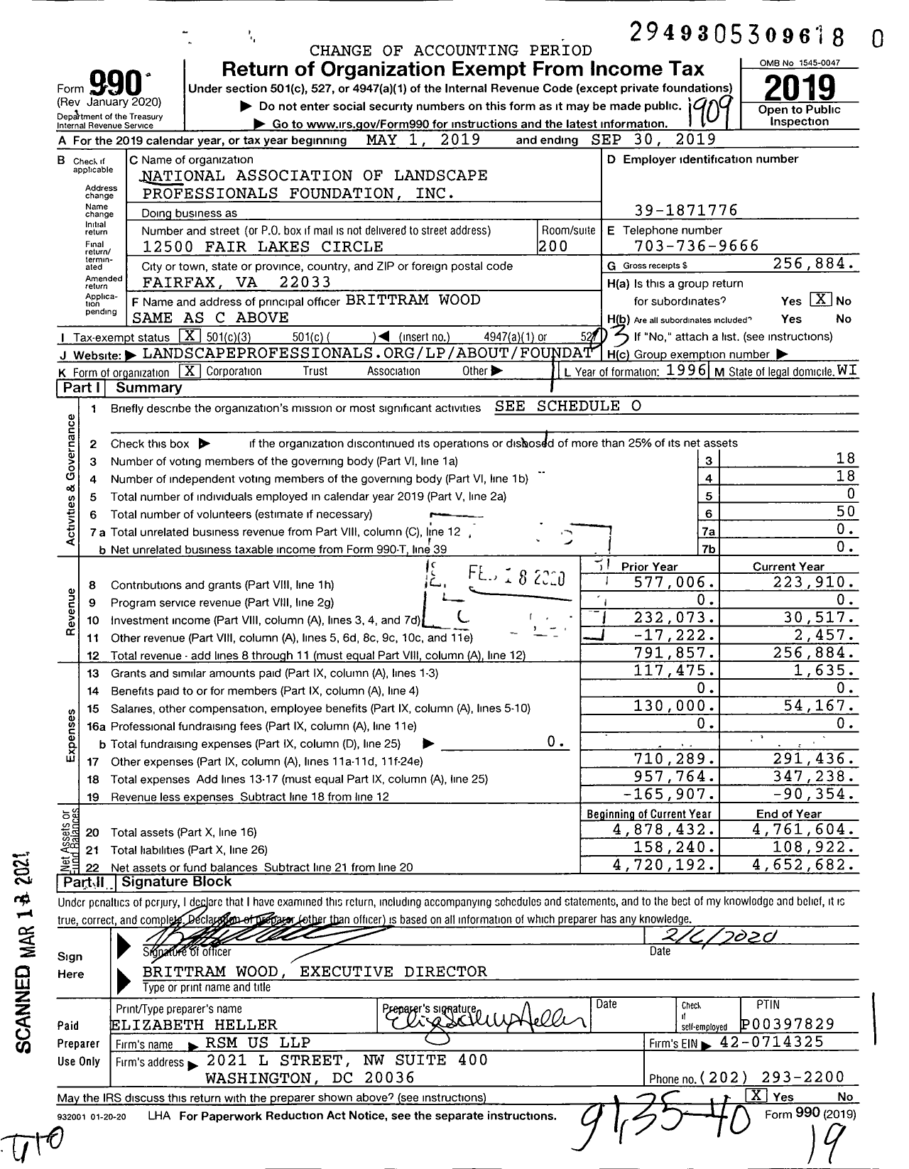 Image of first page of 2018 Form 990 for National Association of Landscape Professionals Foundation