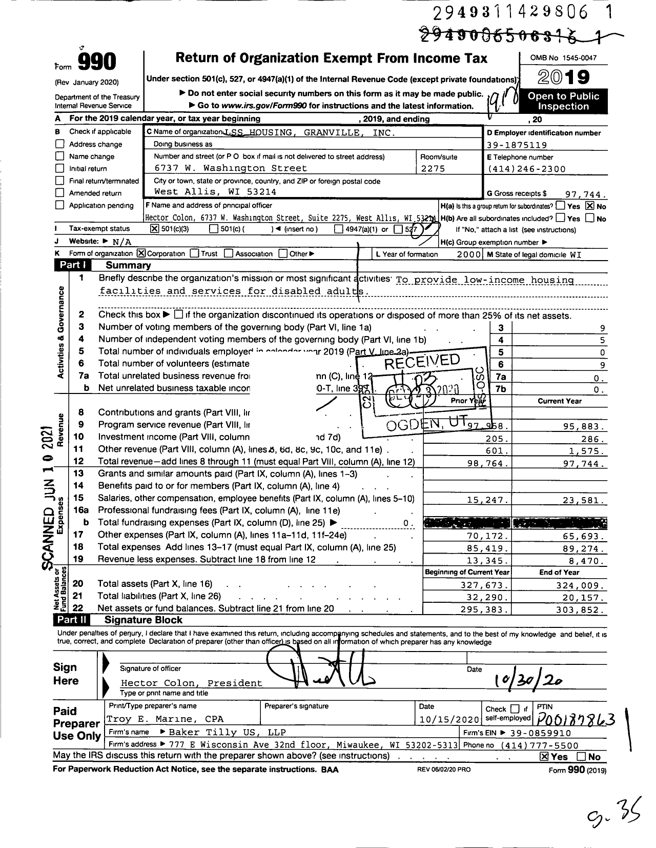 Image of first page of 2019 Form 990 for LSS Housing Granville