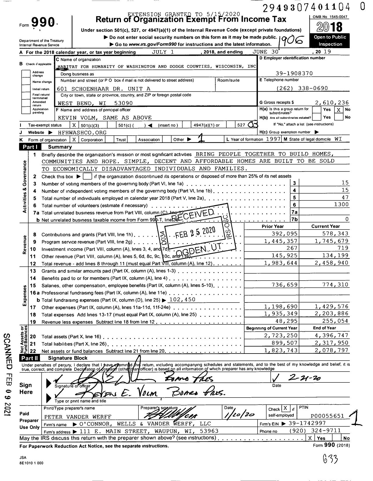 Image of first page of 2018 Form 990 for Habitat for Humanity - Washington and Dodge Counties HFH O