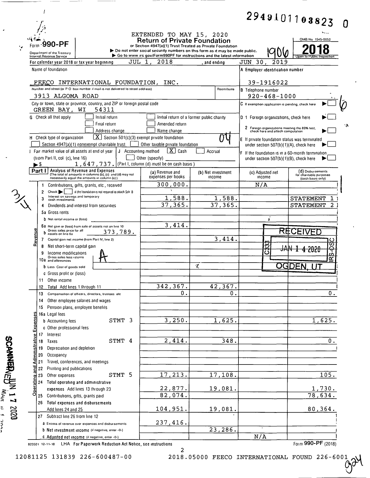 Image of first page of 2018 Form 990PR for Feeco International Foundation