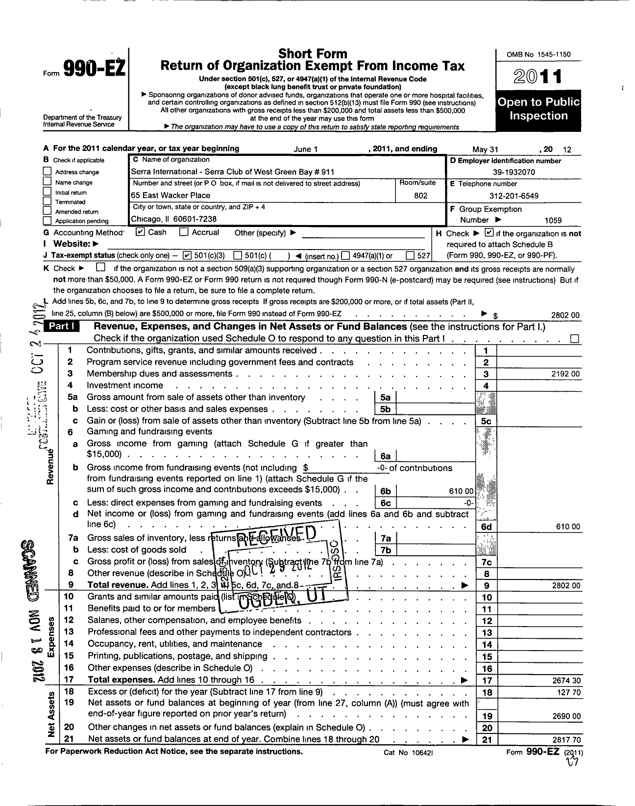 Image of first page of 2011 Form 990EZ for Serra International - 911 West Green Bay