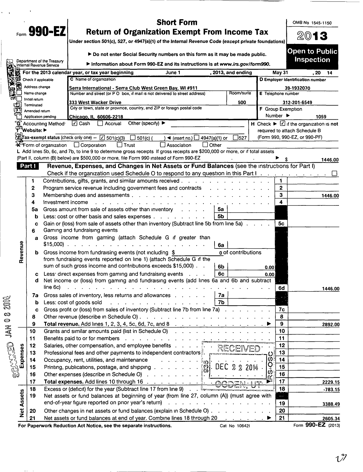 Image of first page of 2013 Form 990EZ for Serra International - 911 West Green Bay