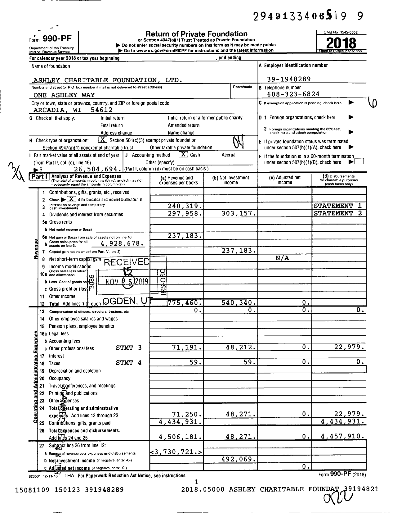 Image of first page of 2018 Form 990PF for Wanek-Vogel Foundation