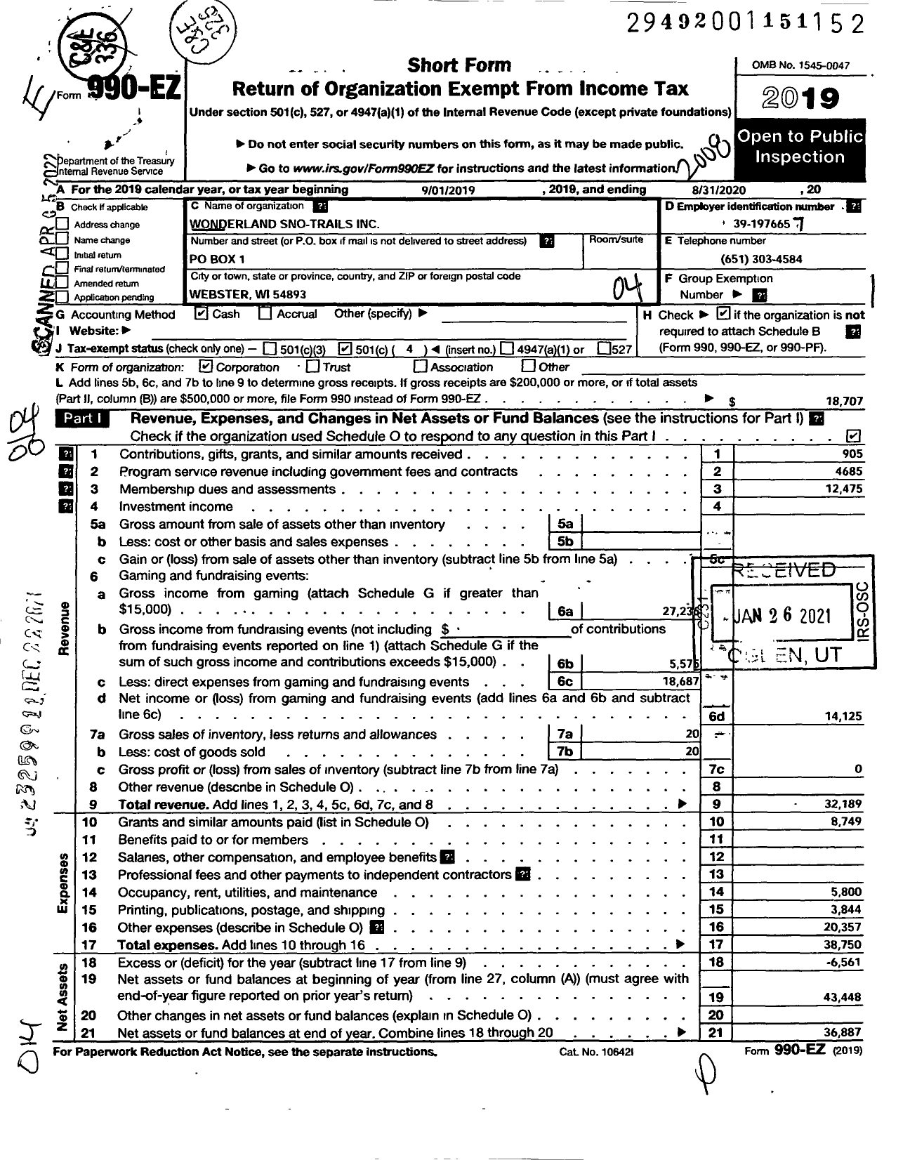 Image of first page of 2019 Form 990EO for Wonderland