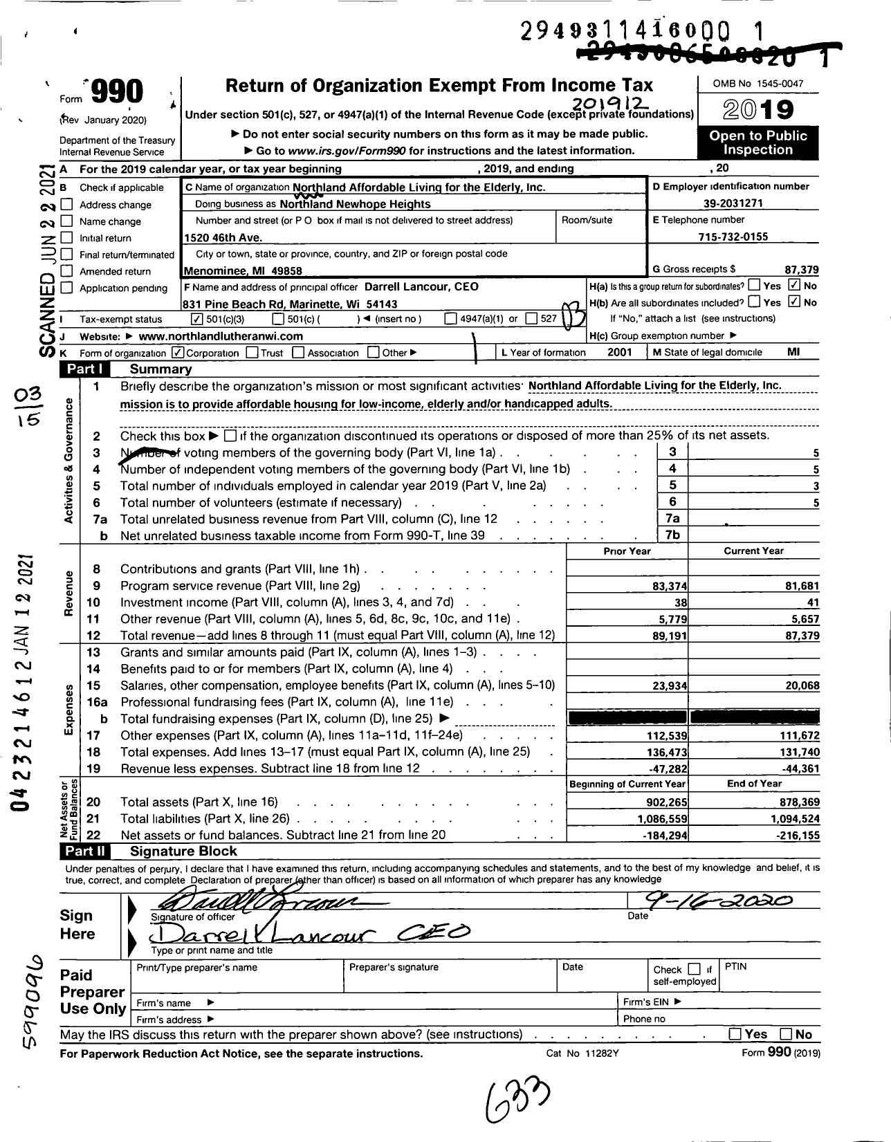 Image of first page of 2019 Form 990 for Newhope Heights