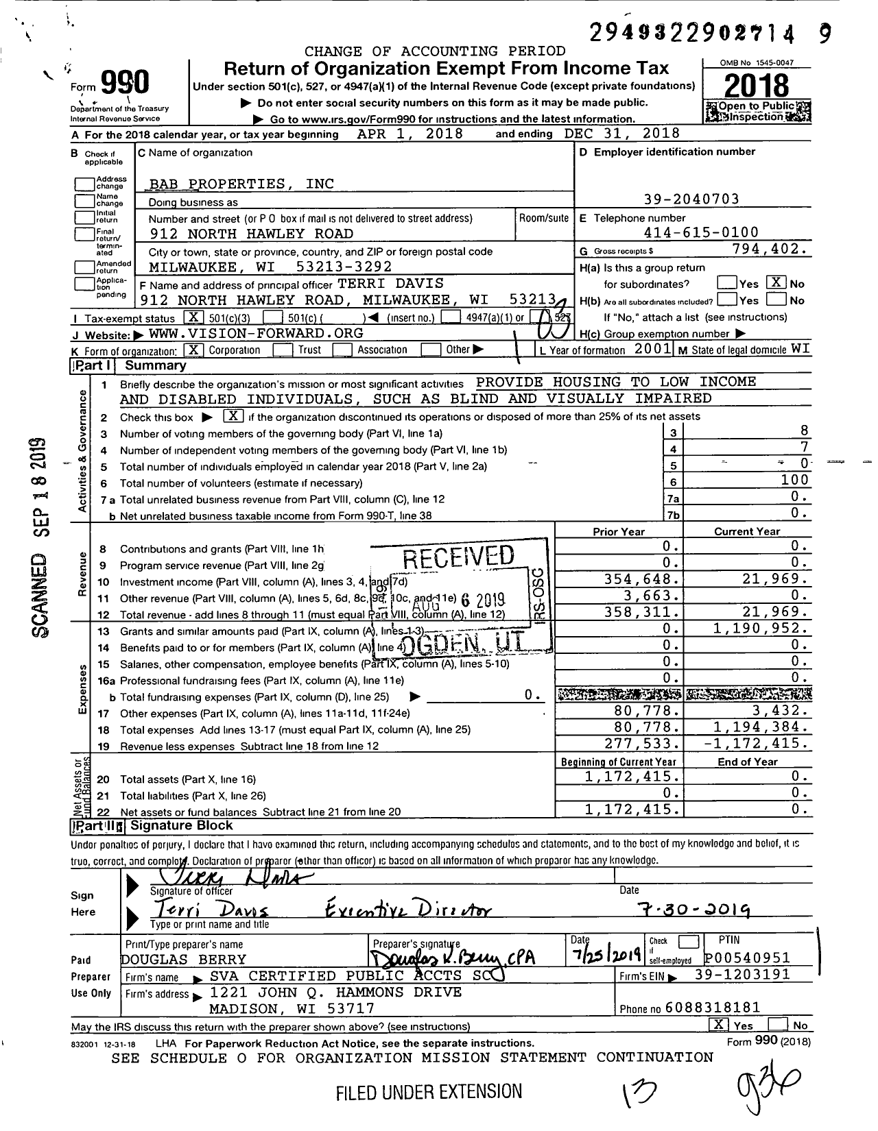 Image of first page of 2018 Form 990 for Midwest Housing Collaborative