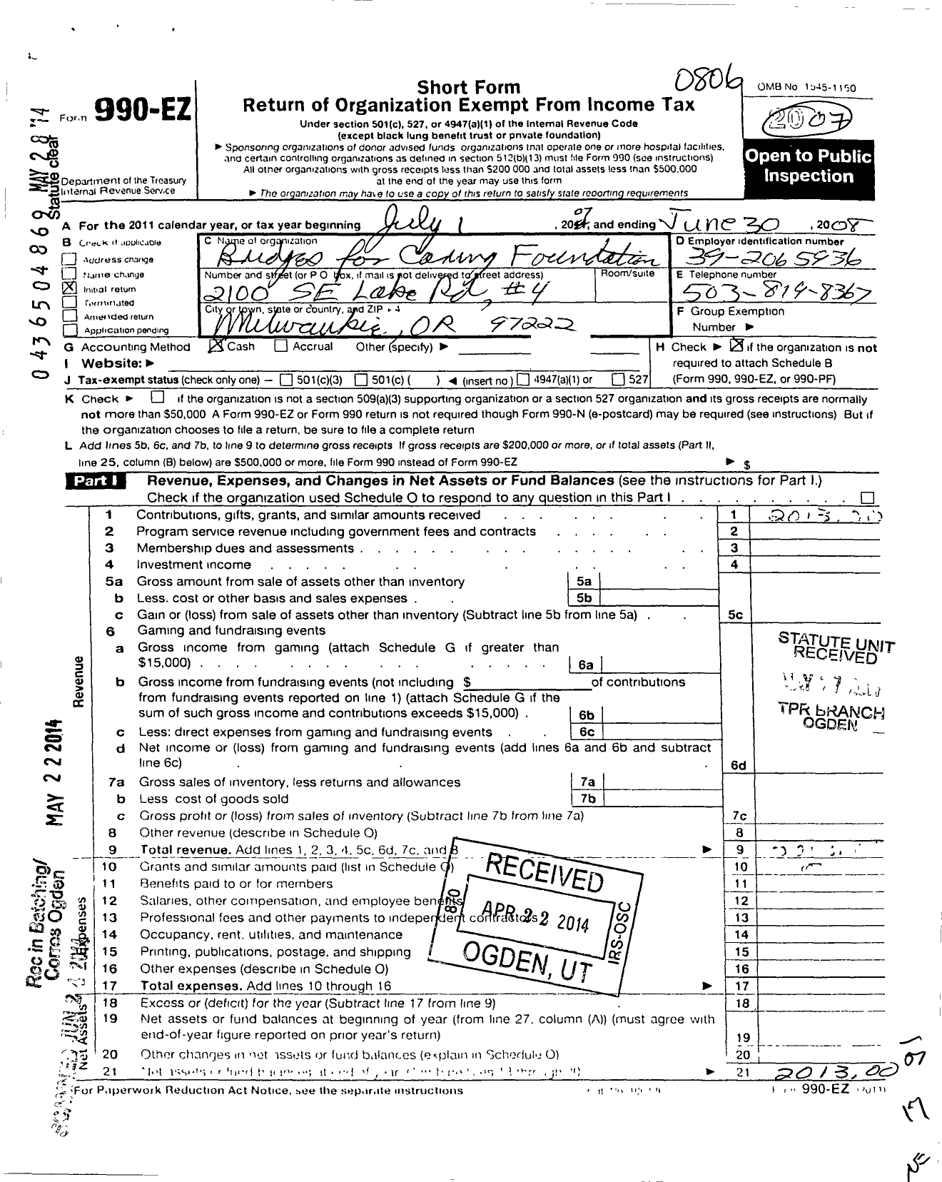 Image of first page of 2007 Form 990EO for Bridges for Caring Foundation