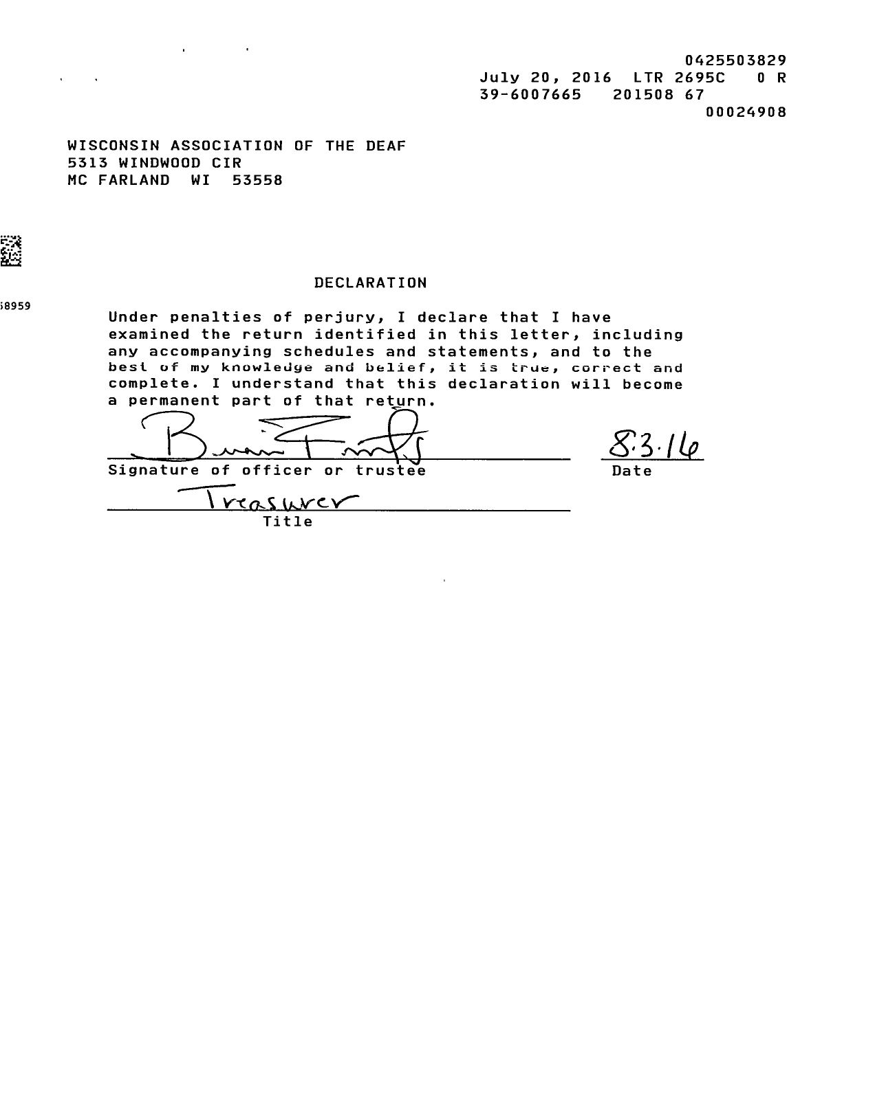 Image of first page of 2014 Form 990ER for Wisconsin Association of the Deaf