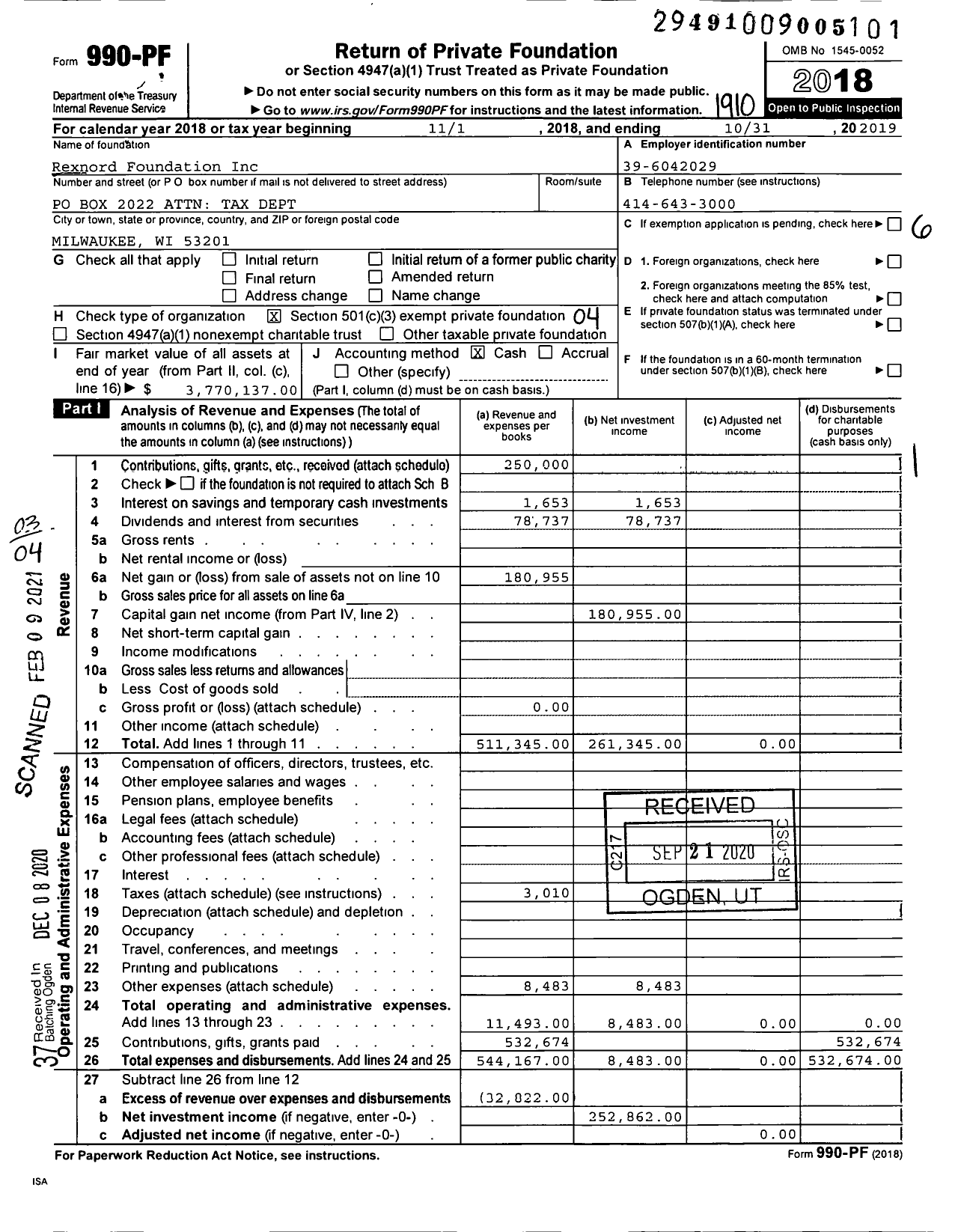 Image of first page of 2018 Form 990PF for Zurn Foundation