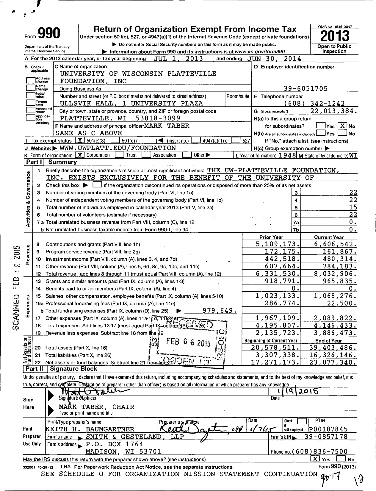 Image of first page of 2013 Form 990 for The Uw - Platteville Foundation