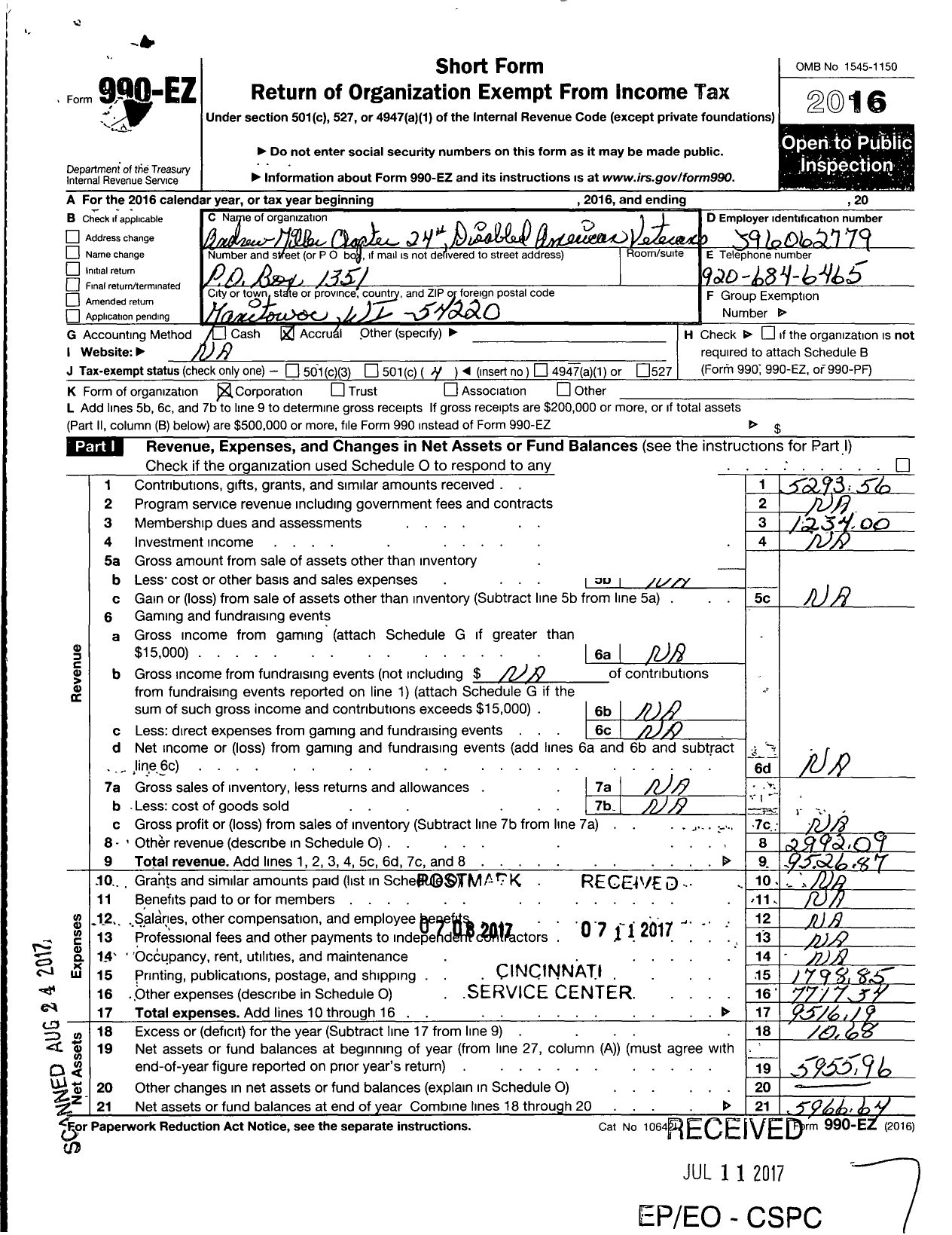 Image of first page of 2016 Form 990EO for Disabled American Veterans - 24 Andrew Miller