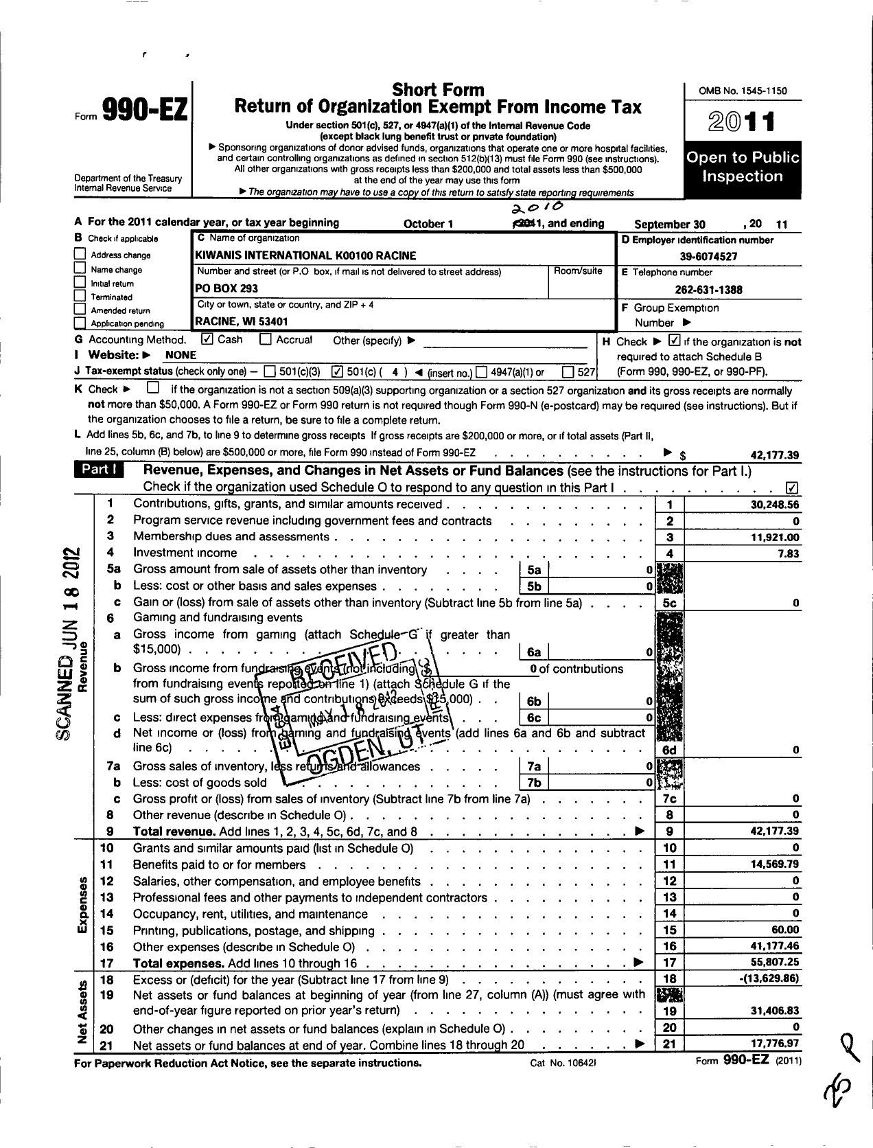 Image of first page of 2010 Form 990EO for Kiwanis International - K00100 Racine