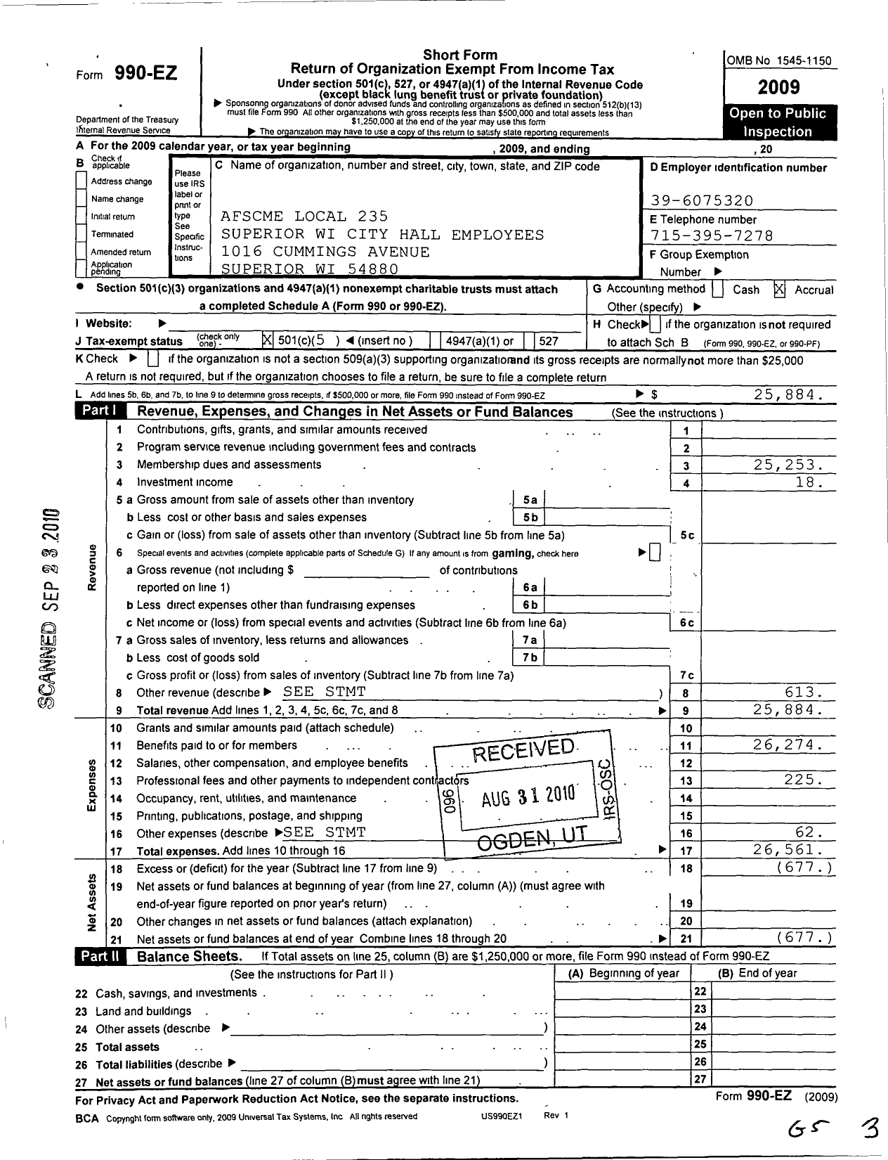 Image of first page of 2009 Form 990EO for American Federation of State County and Municipal Employees