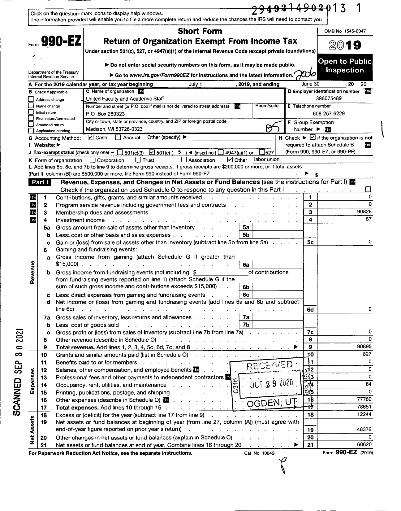 Image of first page of 2019 Form 990EO for AMERICAN FEDERATION OF TEACHERS / 223 Aft