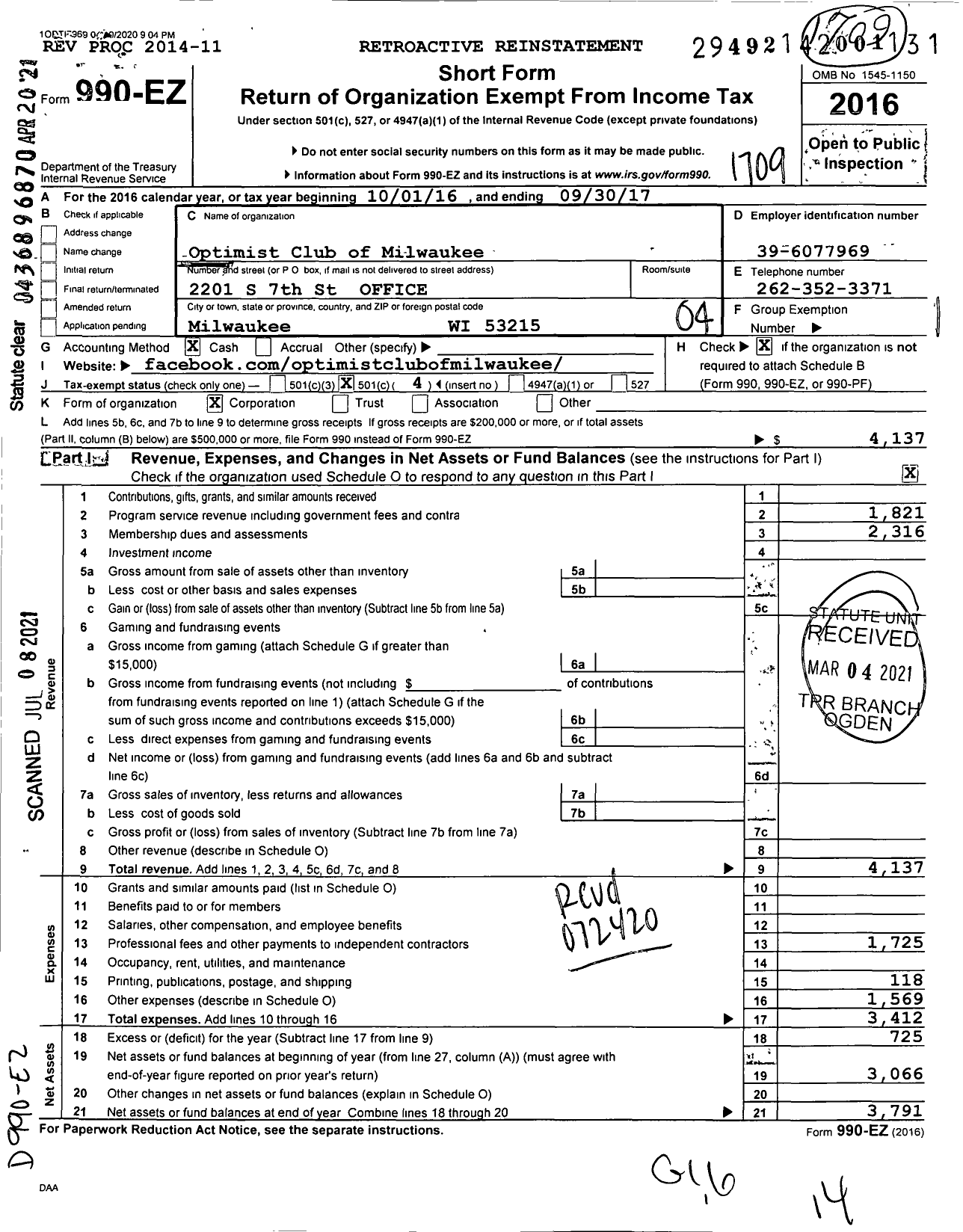 Image of first page of 2016 Form 990EO for Optimist International