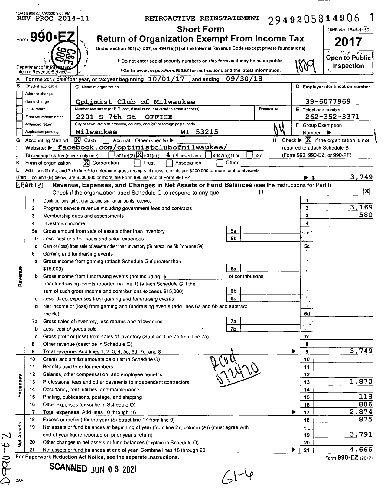 Image of first page of 2017 Form 990EO for Optimist International