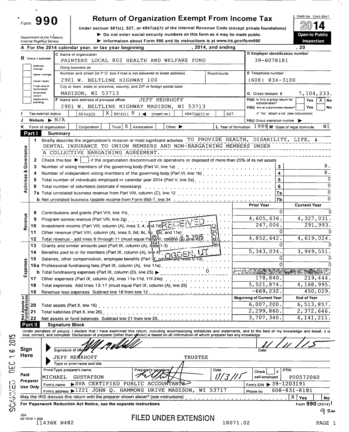 Image of first page of 2014 Form 990O for Painters Local 802 Health and Welfare Fund