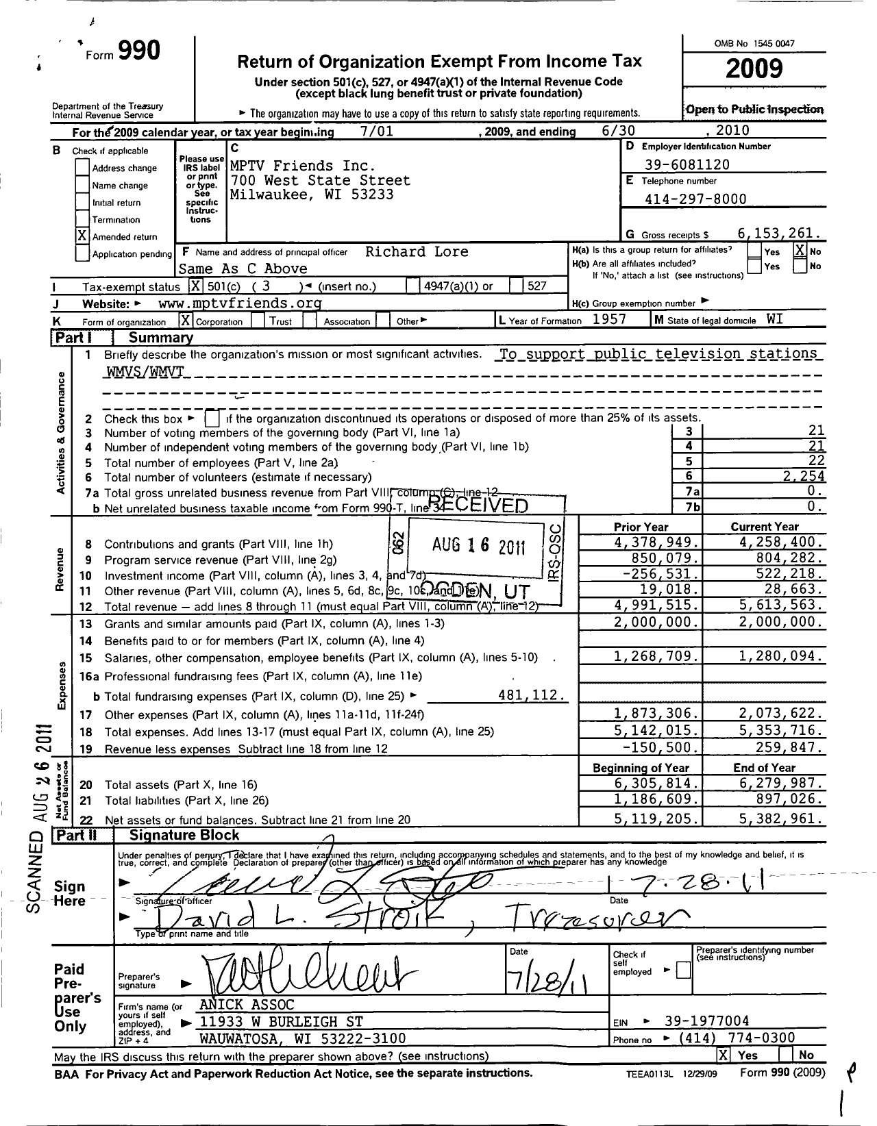 Image of first page of 2009 Form 990 for Milwaukee Public Television (MPTV)