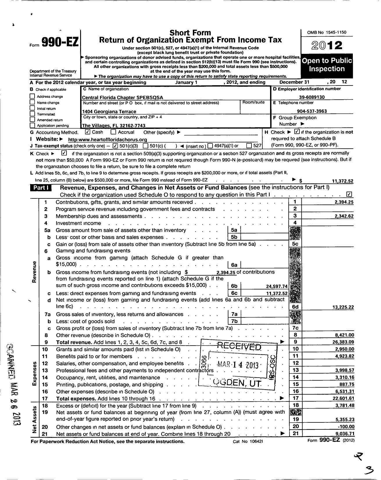 Image of first page of 2012 Form 990EZ for Barbershop Harmony Society - H038 Milwaukee