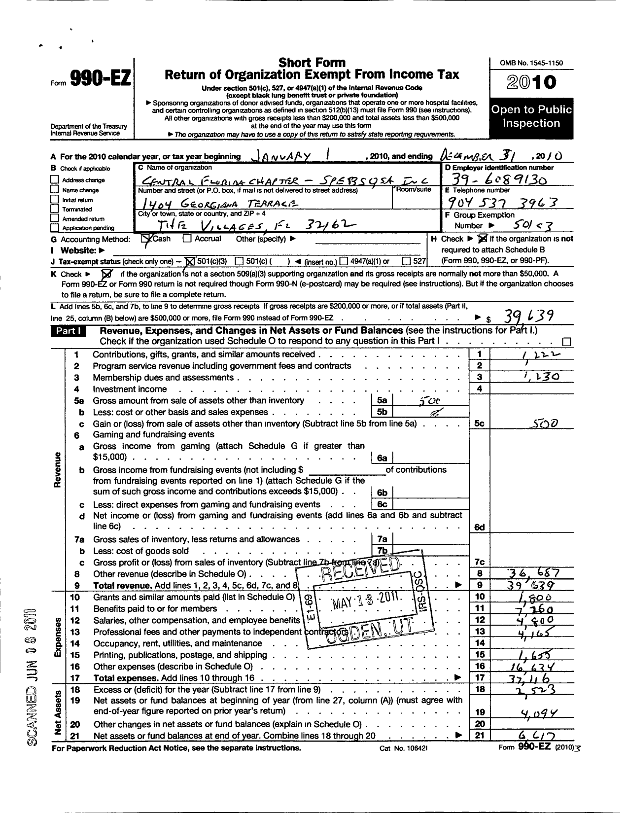 Image of first page of 2010 Form 990EZ for Barbershop Harmony Society - H038 Milwaukee