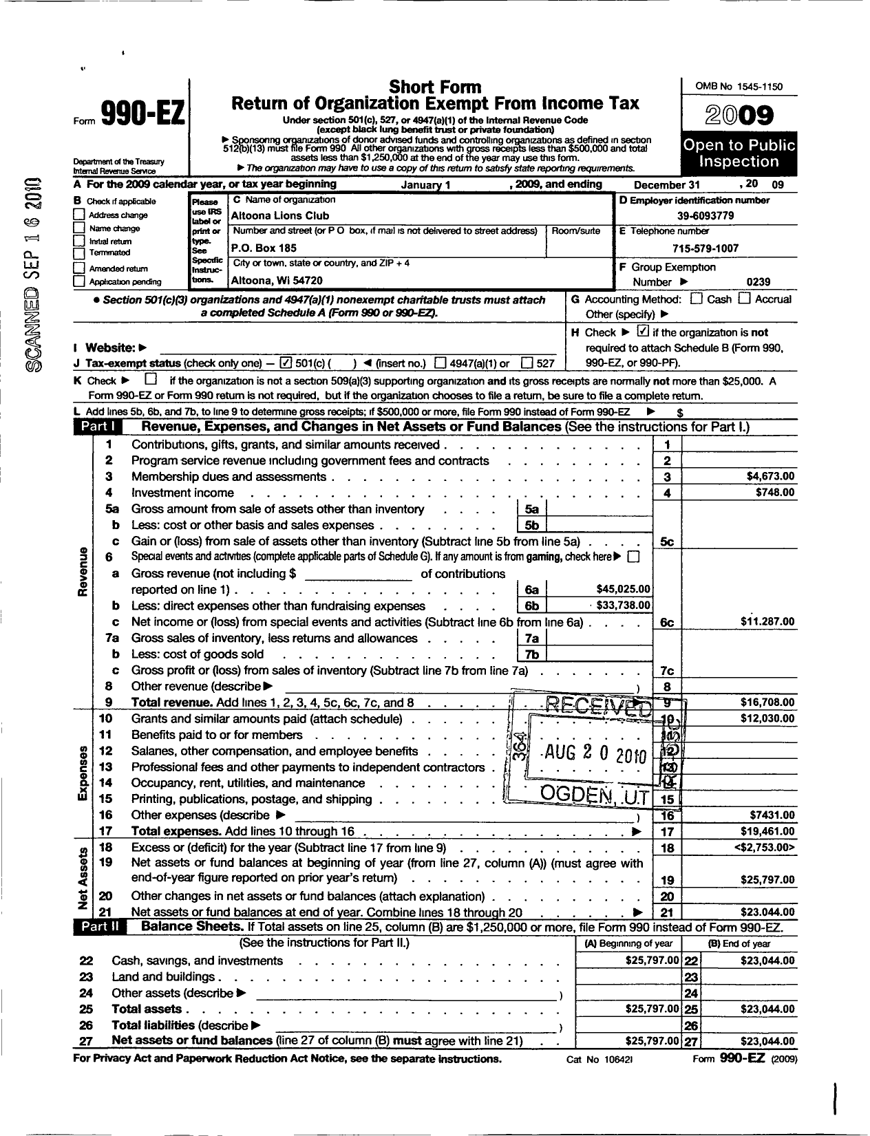 Image of first page of 2090 Form 990EO for Lions Clubs - 10676 Altoona