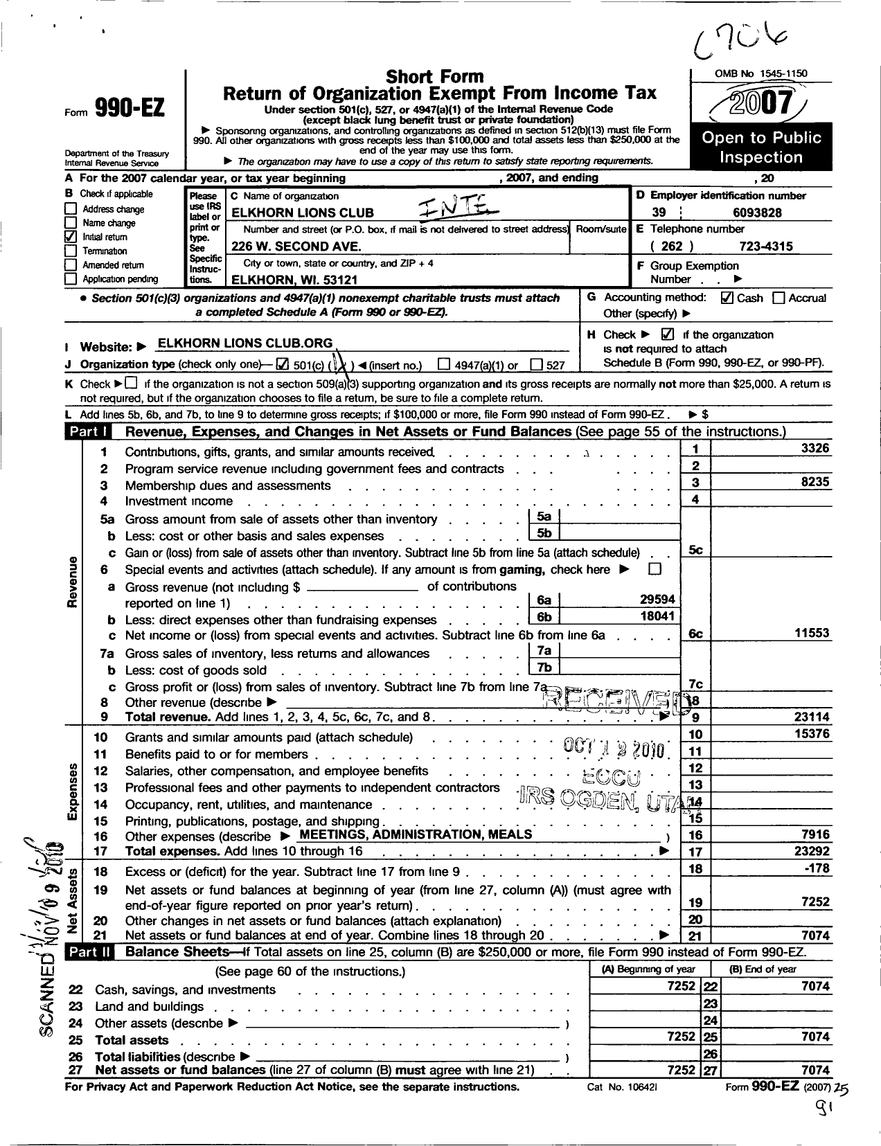 Image of first page of 2006 Form 990EO for Lions Clubs - 10328 Elkhorn